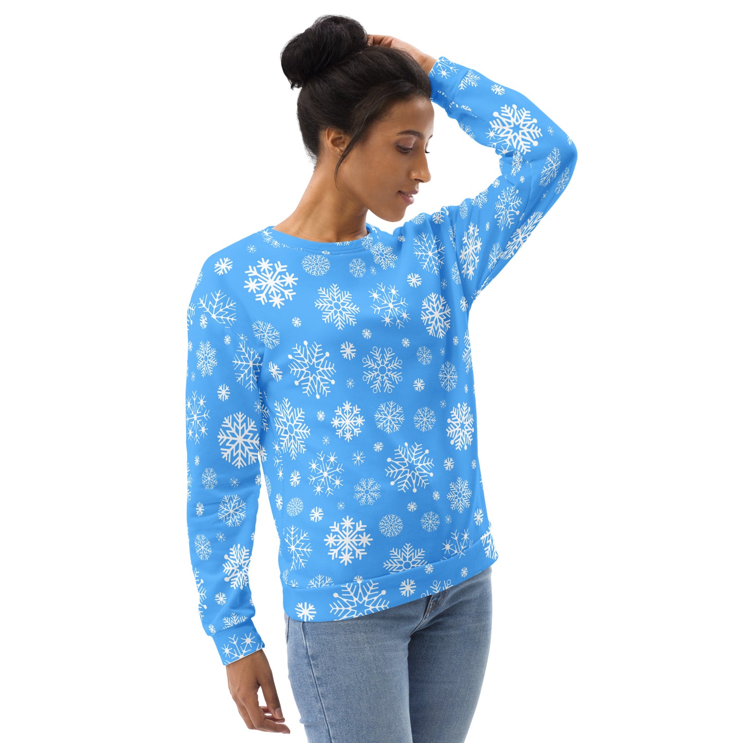 Blue Snowflake Christmas Sweatshirt With Brushed Inner Fleece Fabric