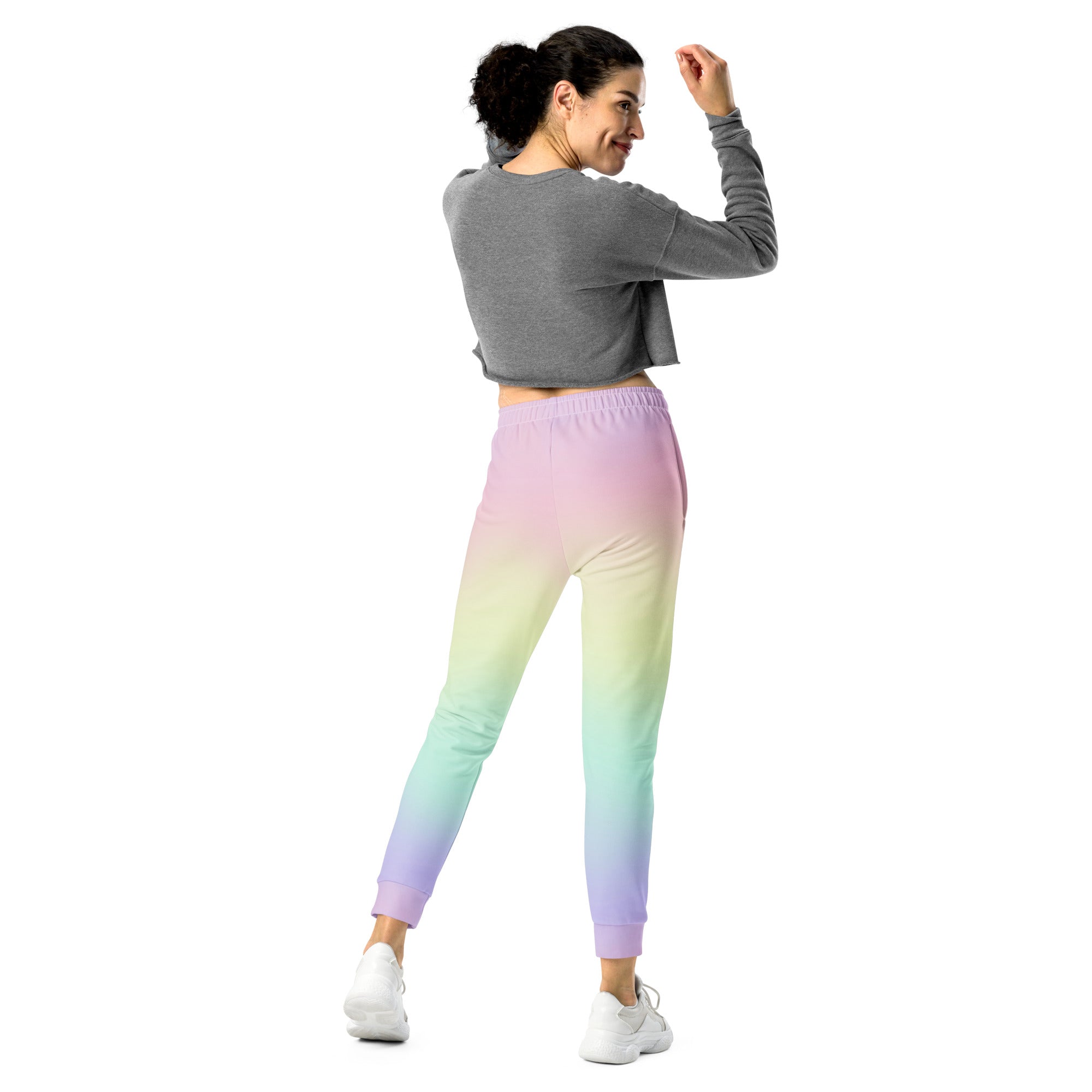 Women’s Pastel Rainbow Recycled Jogger Pants With Pockets – Cozy Brushed Inside Fleece