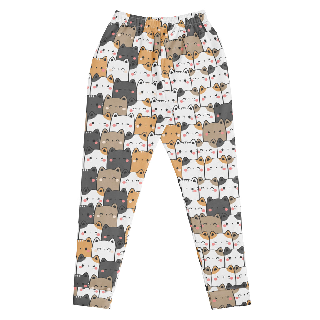White women’s kawaii cat leggings with colorful cartoon cats made of cozy brushed inside fleece with pockets