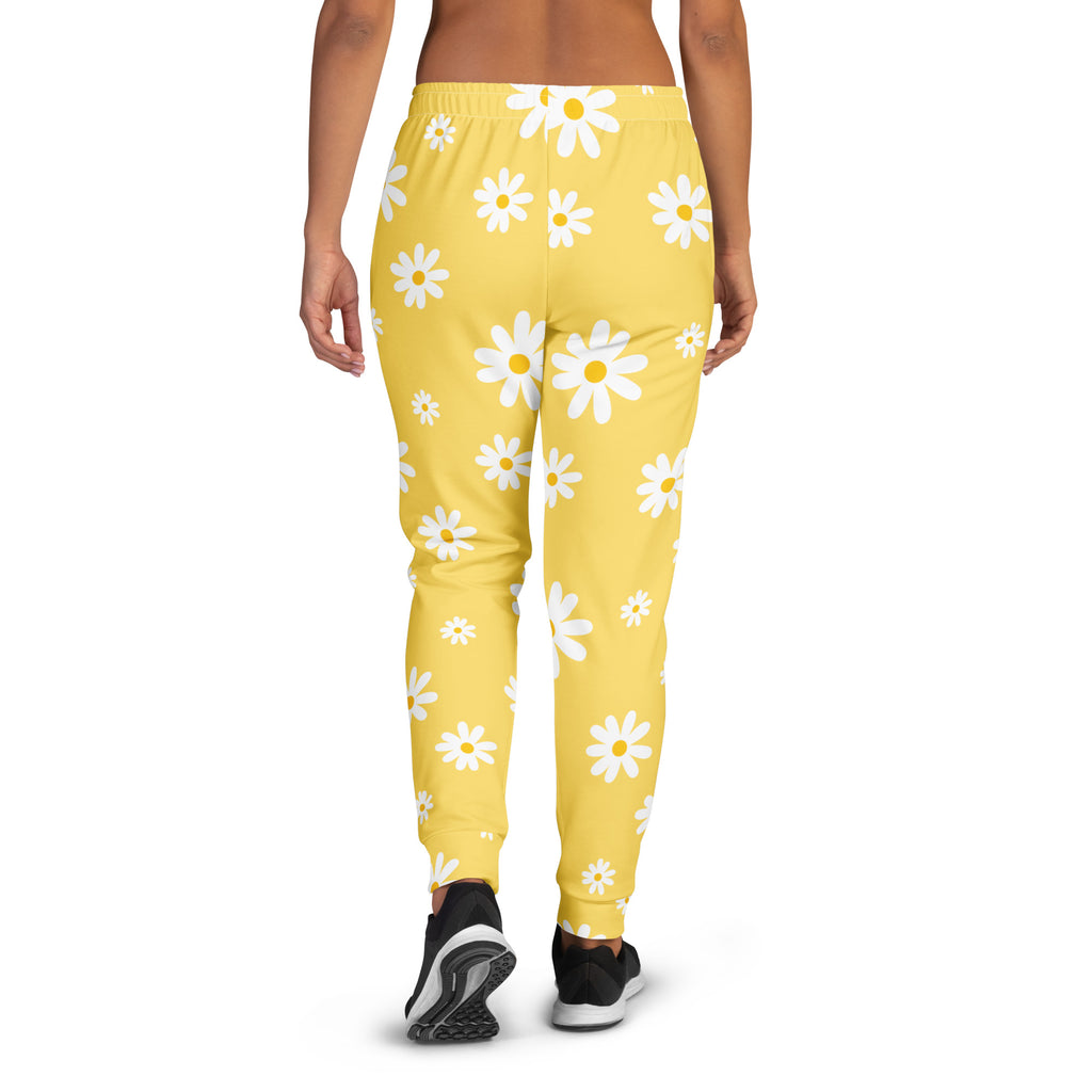 Women’s Yellow Daisy Recycled Jogger Pants With Pockets – Cozy Brushed Inside Fleece