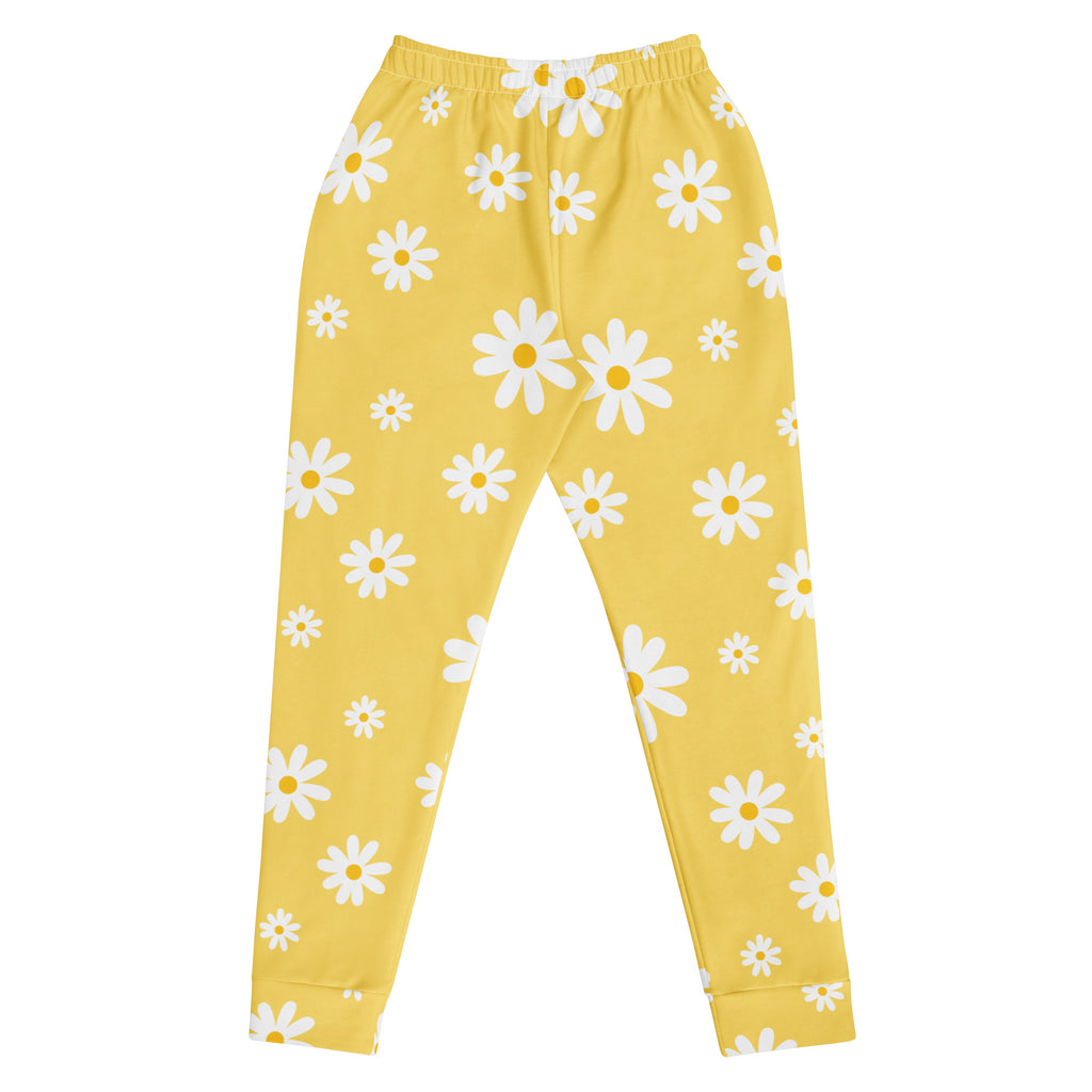Women’s Yellow Daisy Recycled Jogger Pants With Pockets – Cozy Brushed Inside Fleece