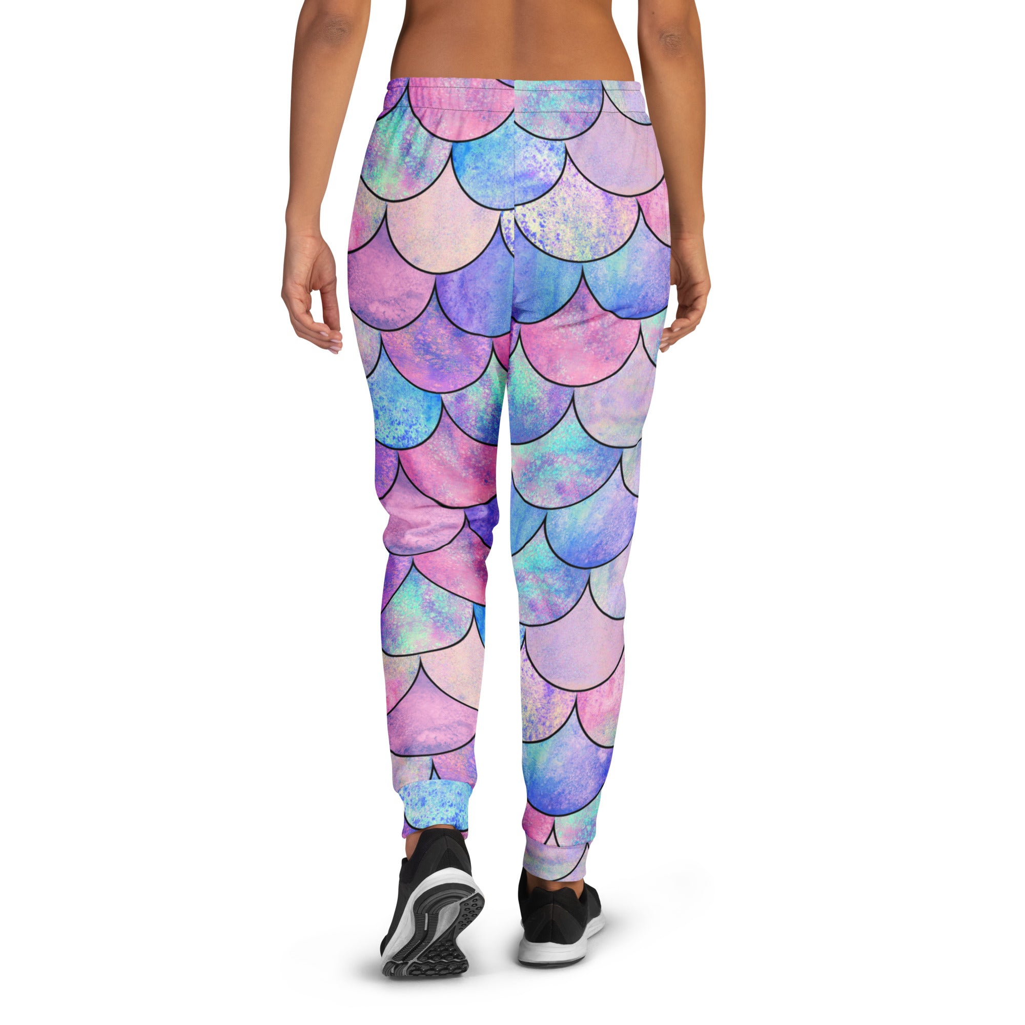 Women’s Pastel Mermaid Scales Recycled Jogger Pants With Pockets – Cozy Brushed Inside Fleece