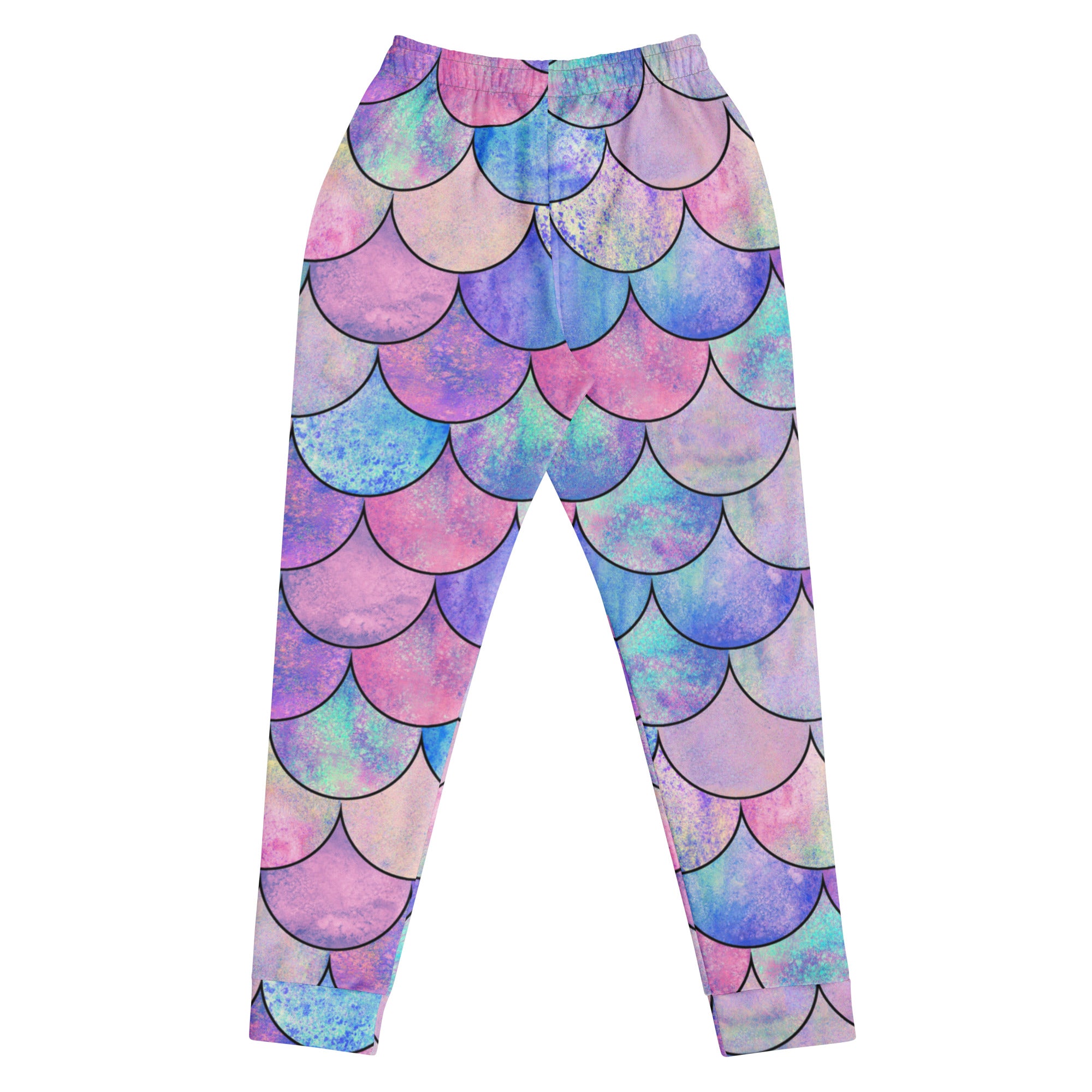Women’s Pastel Mermaid Scales Recycled Jogger Pants With Pockets – Cozy Brushed Inside Fleece