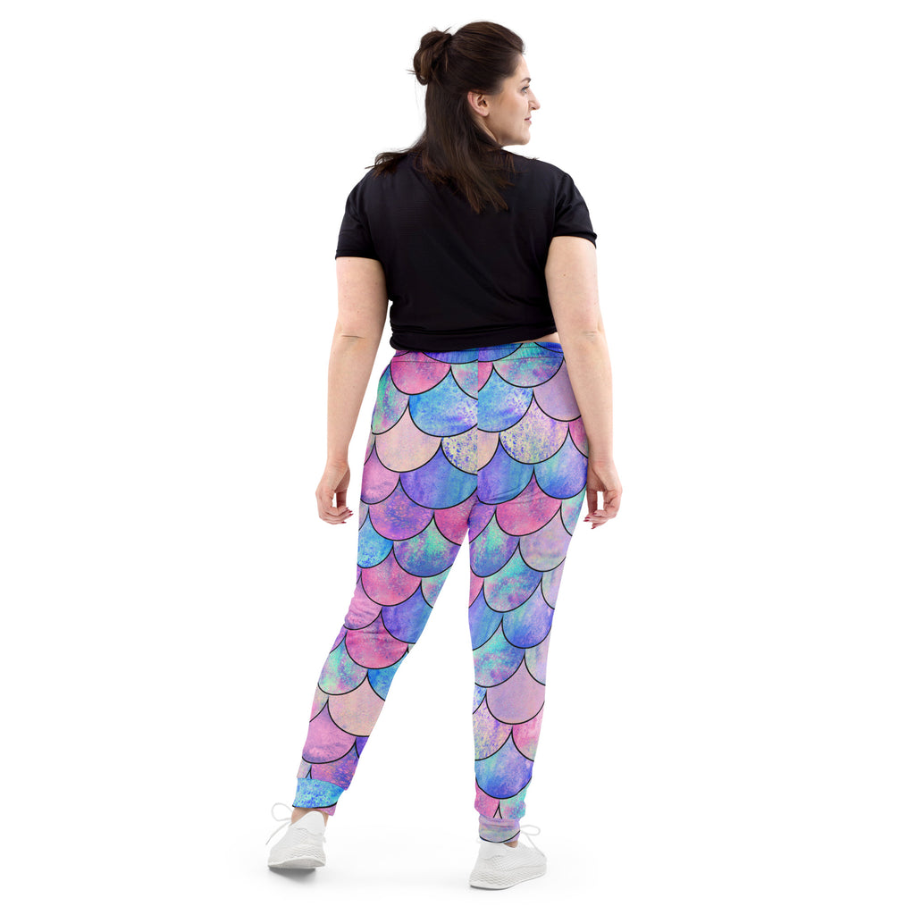 Women’s Pastel Mermaid Scales Recycled Jogger Pants With Pockets – Cozy Brushed Inside Fleece