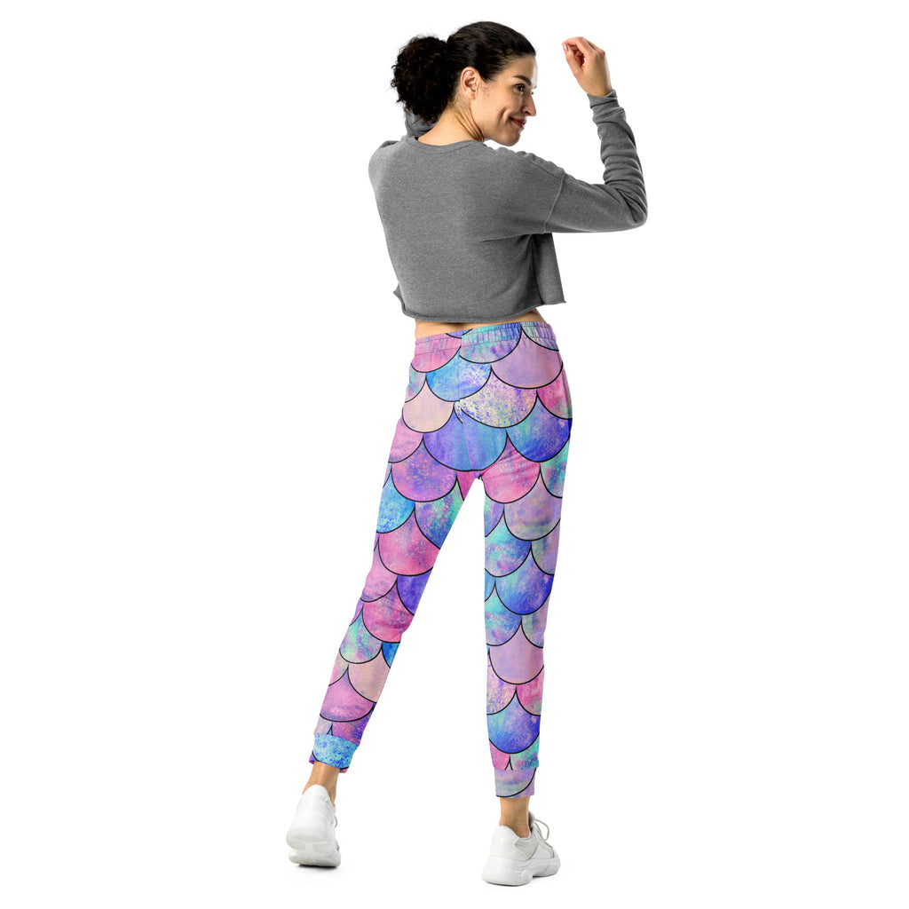 Women’s Pastel Mermaid Scales Recycled Jogger Pants With Pockets – Cozy Brushed Inside Fleece