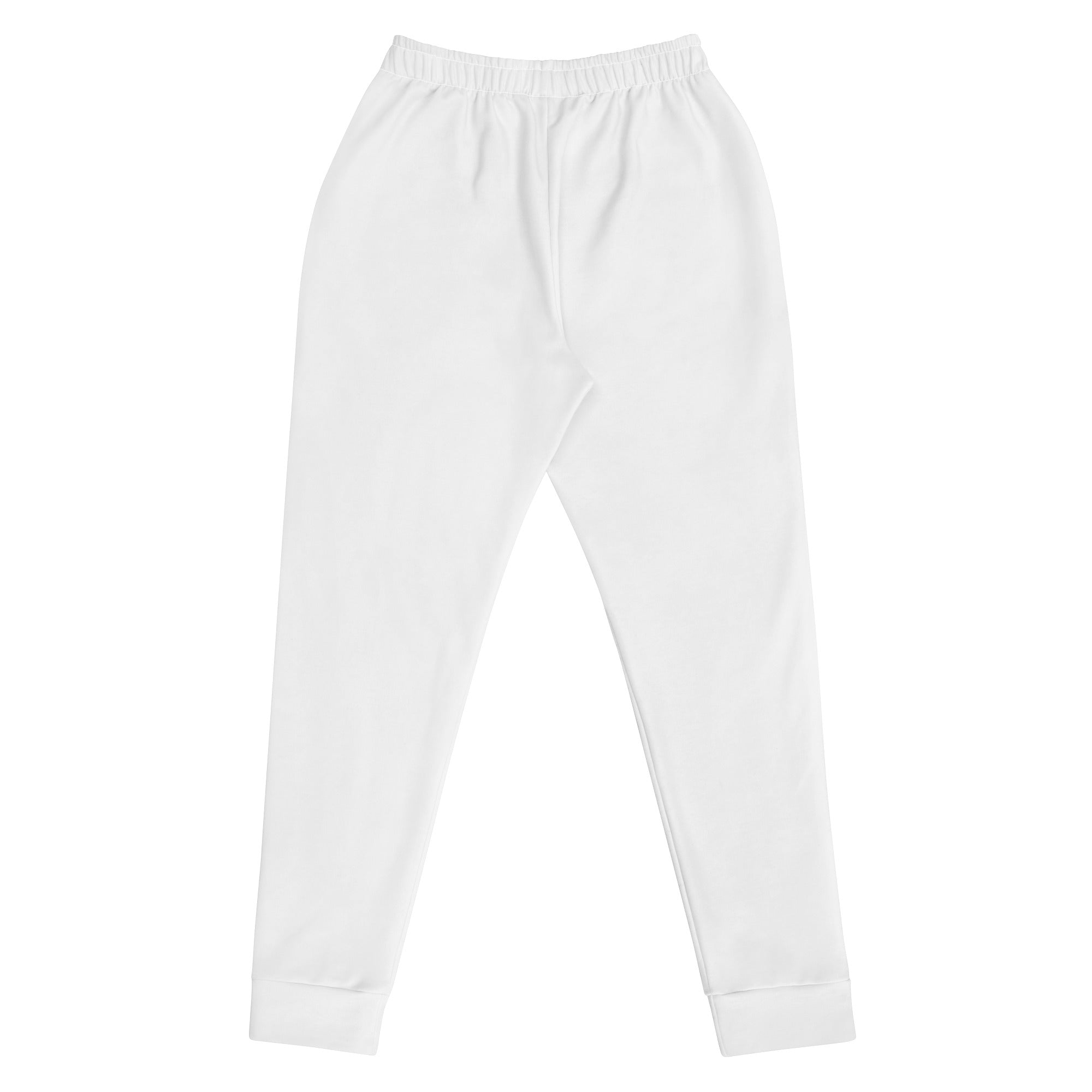 Women’s white recycled cotton jogger pants with elastic waistband ribbed cuffs and cozy brushed fleece inside