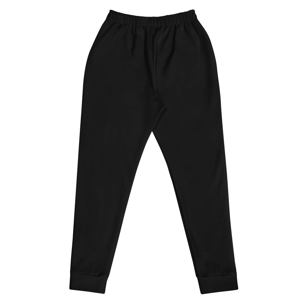 Women’s black recycled jogger pants with elastic waist ribbed cuffs cozy brushed fleece and pockets