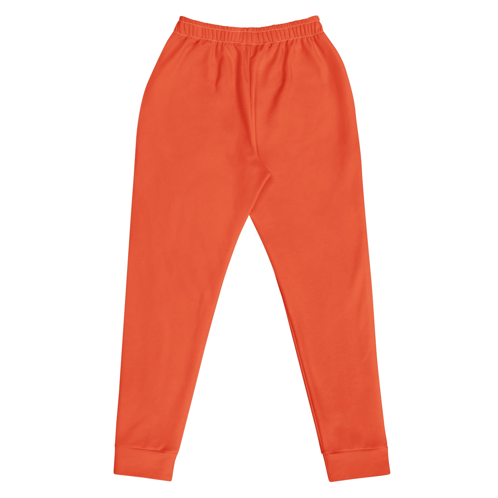 Women’s orange recycled jogger pants with pockets featuring an elastic waistband and ribbed cuffs in cozy fleece