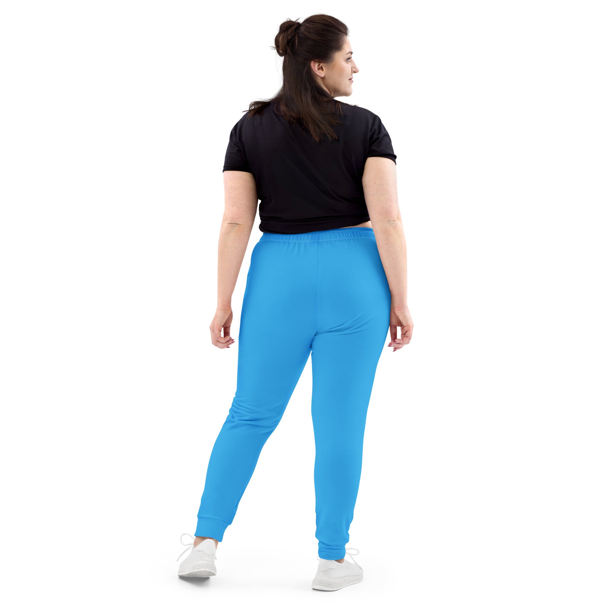 Women’s sky blue recycled jogger pants with soft brushed fleece inside elastic waistband and tapered cuffs
