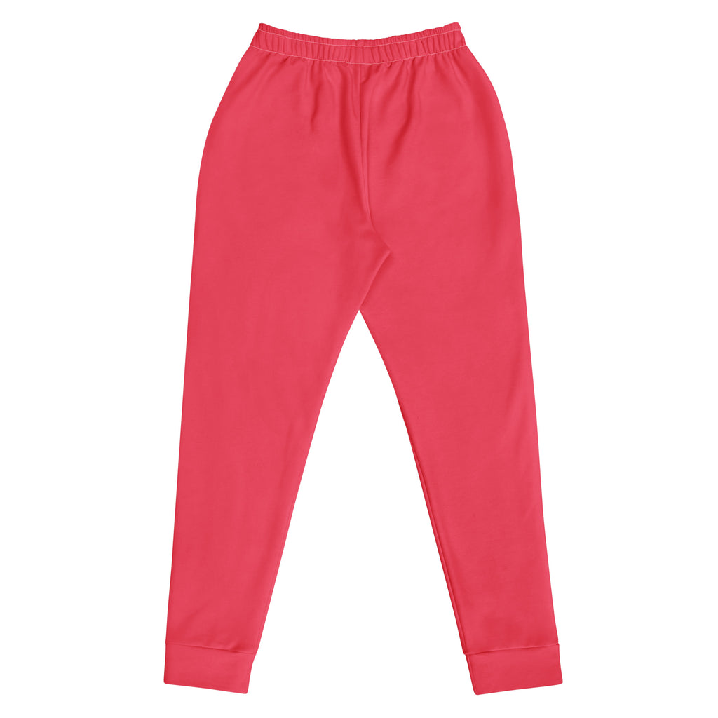 Women’s bright pink recycled cotton jogger pants with elastic waistband ribbed cuffs and cozy brushed fleece lining
