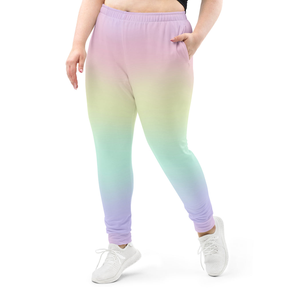 Women’s Pastel Rainbow Recycled Jogger Pants With Pockets – Cozy Brushed Inside Fleece