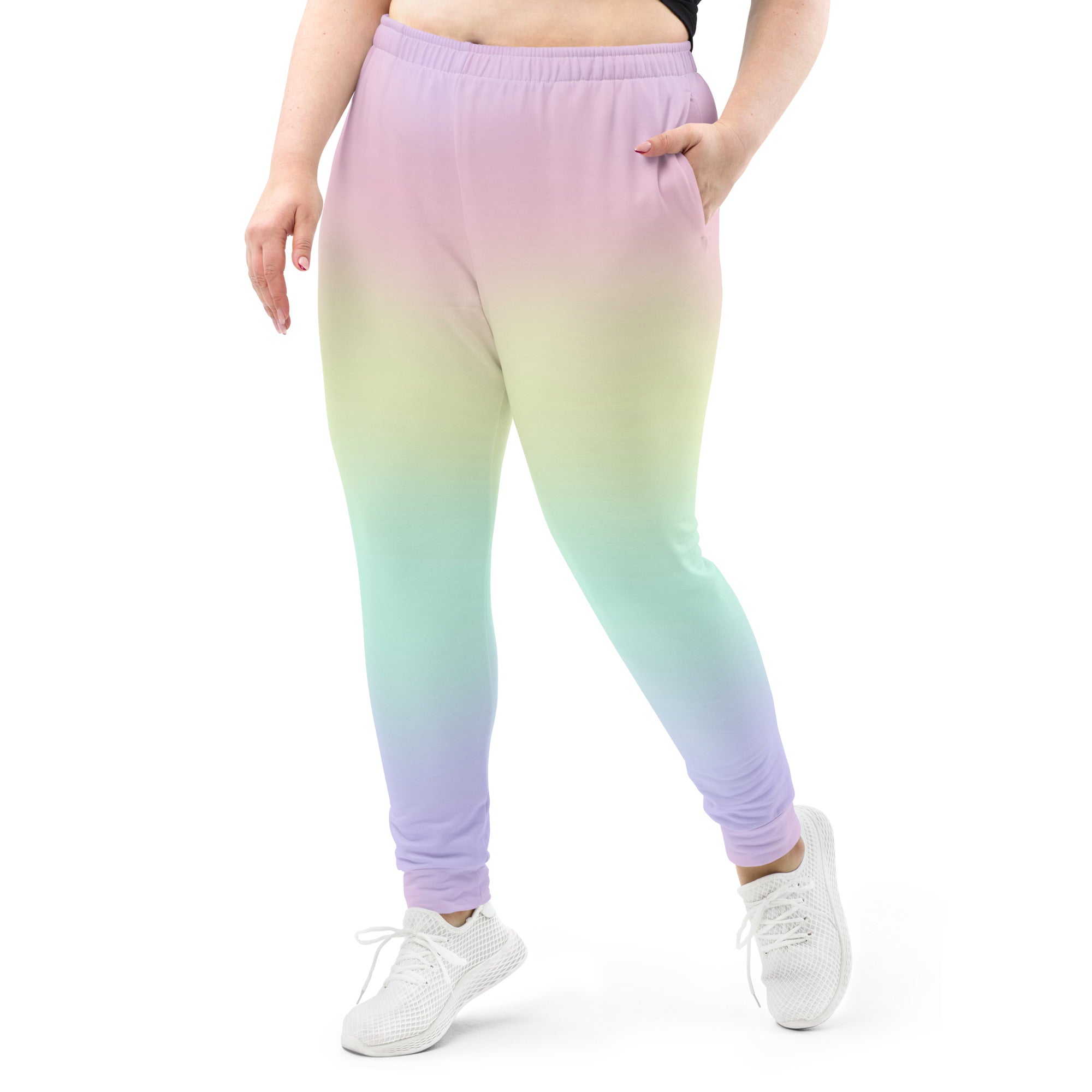 Women’s Pastel Rainbow Recycled Jogger Pants With Pockets – Cozy Brushed Inside Fleece