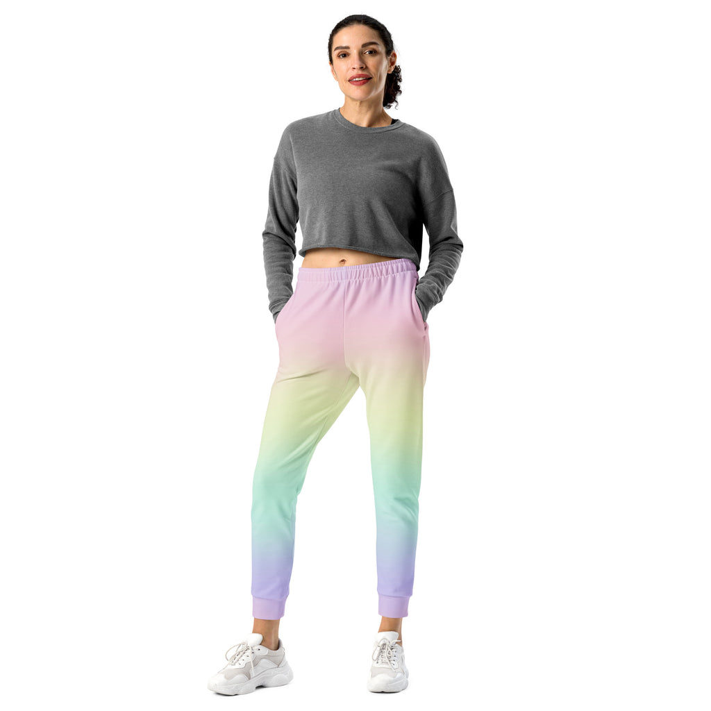 Women’s Pastel Rainbow Recycled Jogger Pants With Pockets – Cozy Brushed Inside Fleece