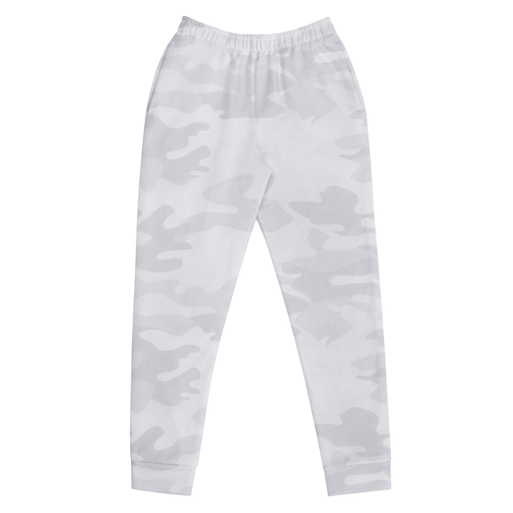 Women’s white camouflage joggers with soft stretchy fabric elastic waistband cozy brushed inside fleece lining