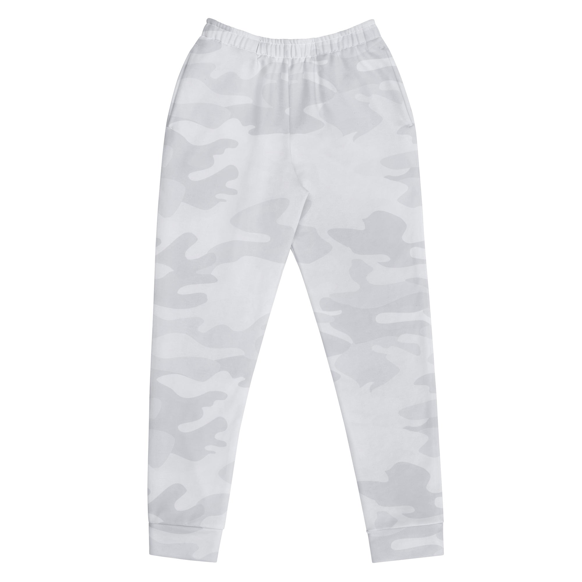 Women’s white camouflage joggers with soft stretchy fabric elastic waistband cozy brushed inside fleece lining