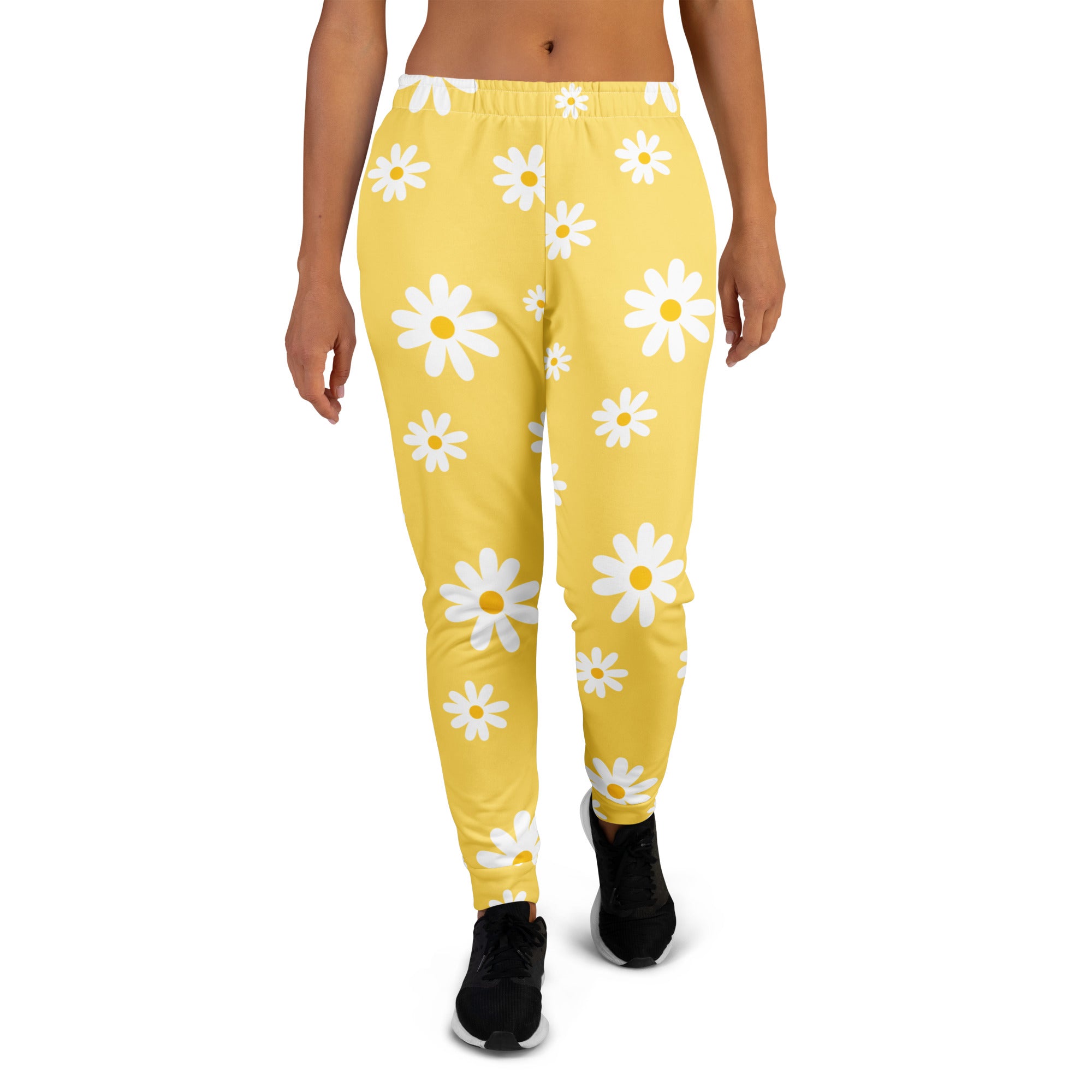 Women’s Yellow Daisy Recycled Jogger Pants With Pockets – Cozy Brushed Inside Fleece