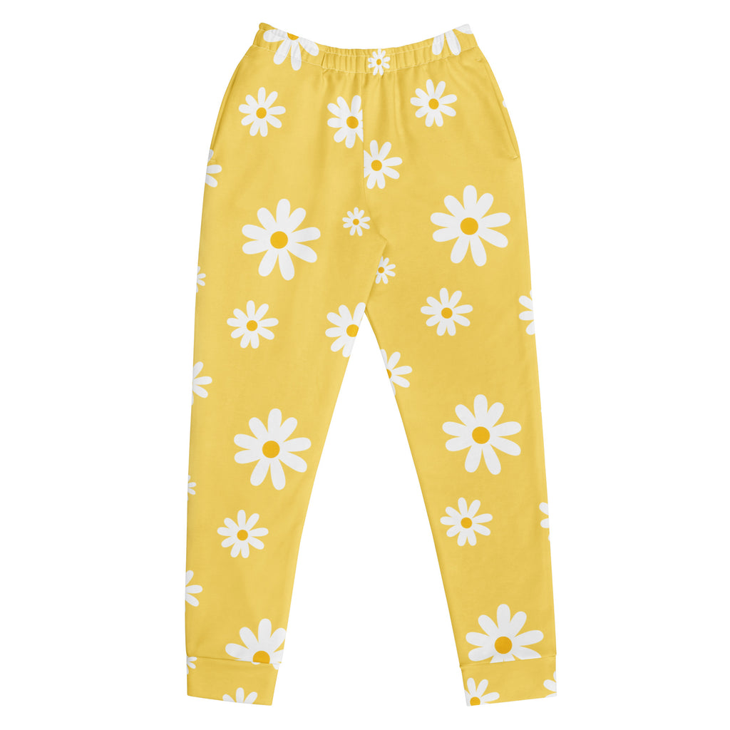 Women’s Yellow Daisy Recycled Jogger Pants With Pockets – Cozy Brushed Inside Fleece