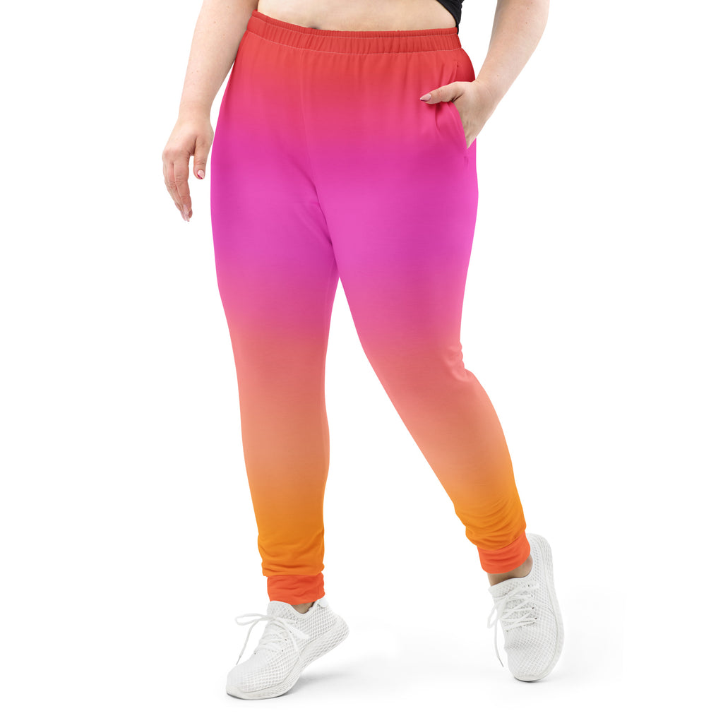 Women’s Sunset Ombre Recycled Jogger Pants With Pockets – Cozy Brushed Inside Fleece
