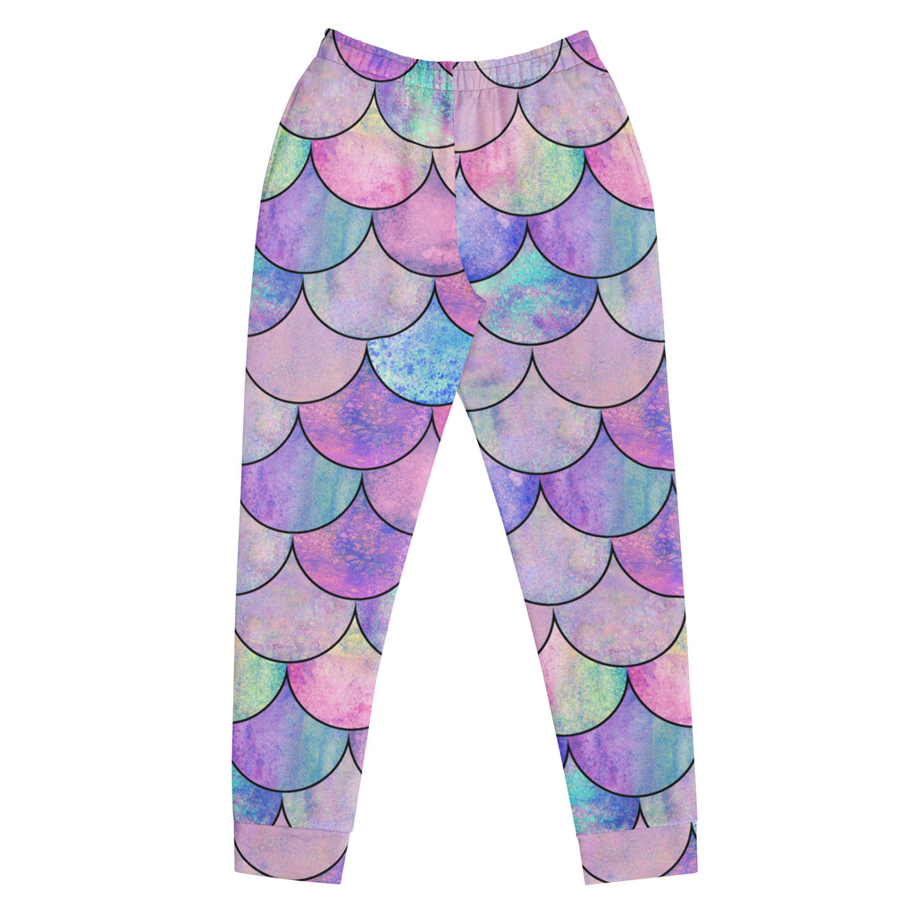 Women’s Pastel Mermaid Scales Recycled Jogger Pants With Pockets – Cozy Brushed Inside Fleece
