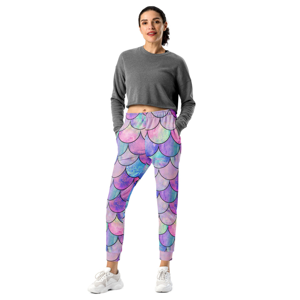 Women’s Pastel Mermaid Scales Recycled Jogger Pants With Pockets – Cozy Brushed Inside Fleece