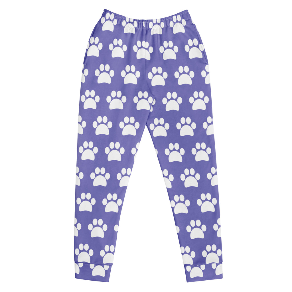 Women’s purple pajama pants with white paw print pattern cozy brushed inside fleece joggers with pockets