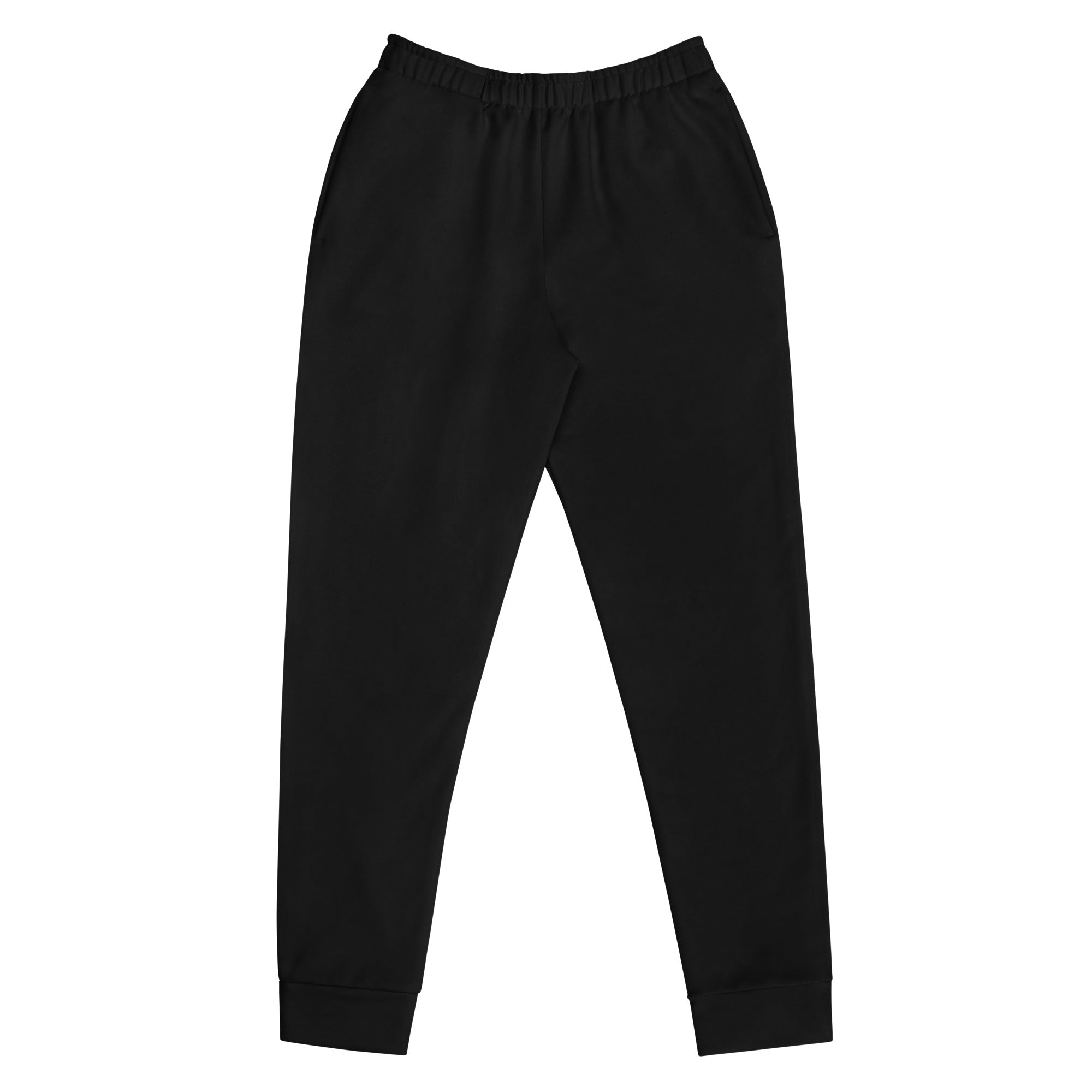 Women’s black recycled jogger pants with elastic waist ribbed cuffs and cozy brushed inside fleece lining