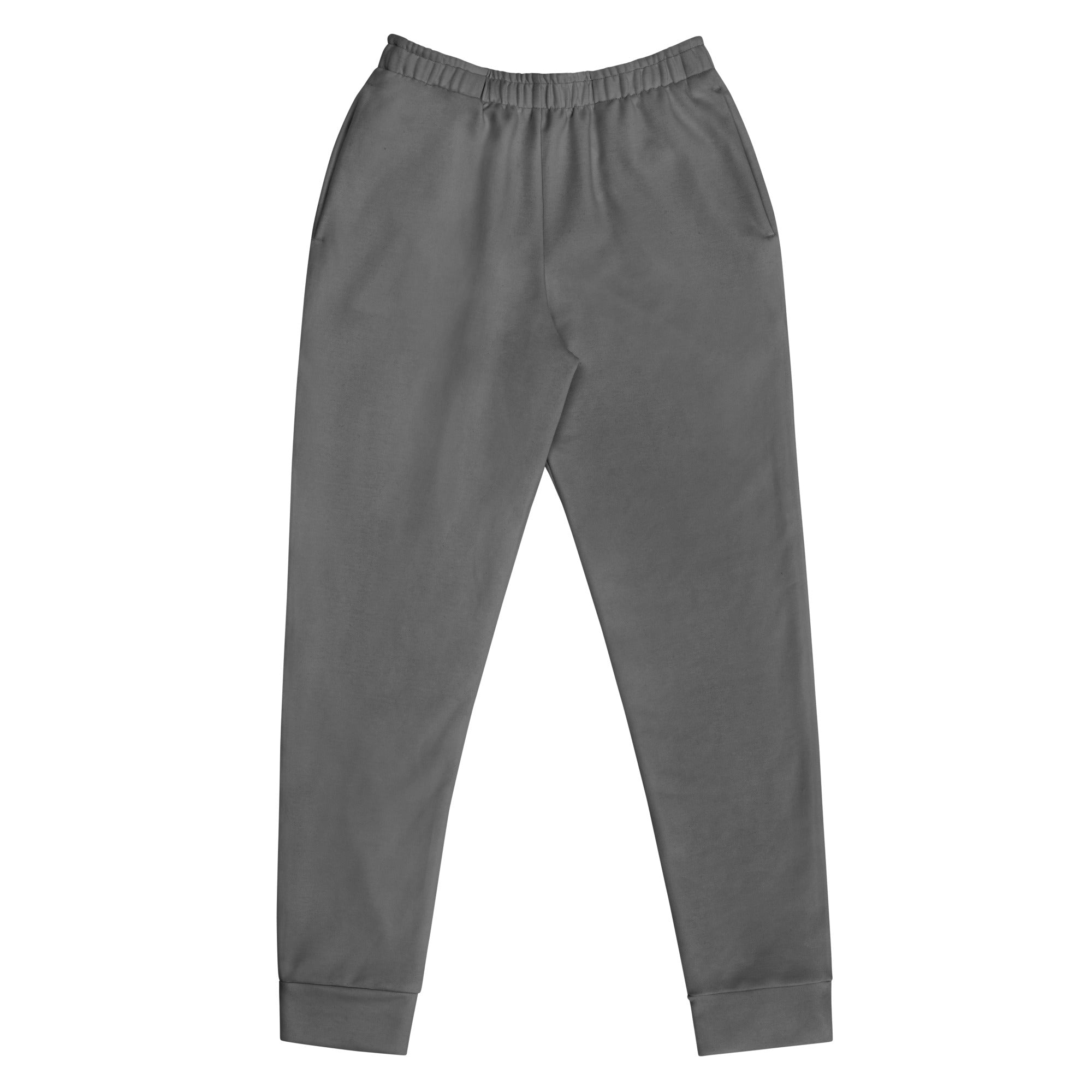 Women’s gray recycled jogger pants with pockets featuring cozy brushed inside fleece and smooth lightweight fabric