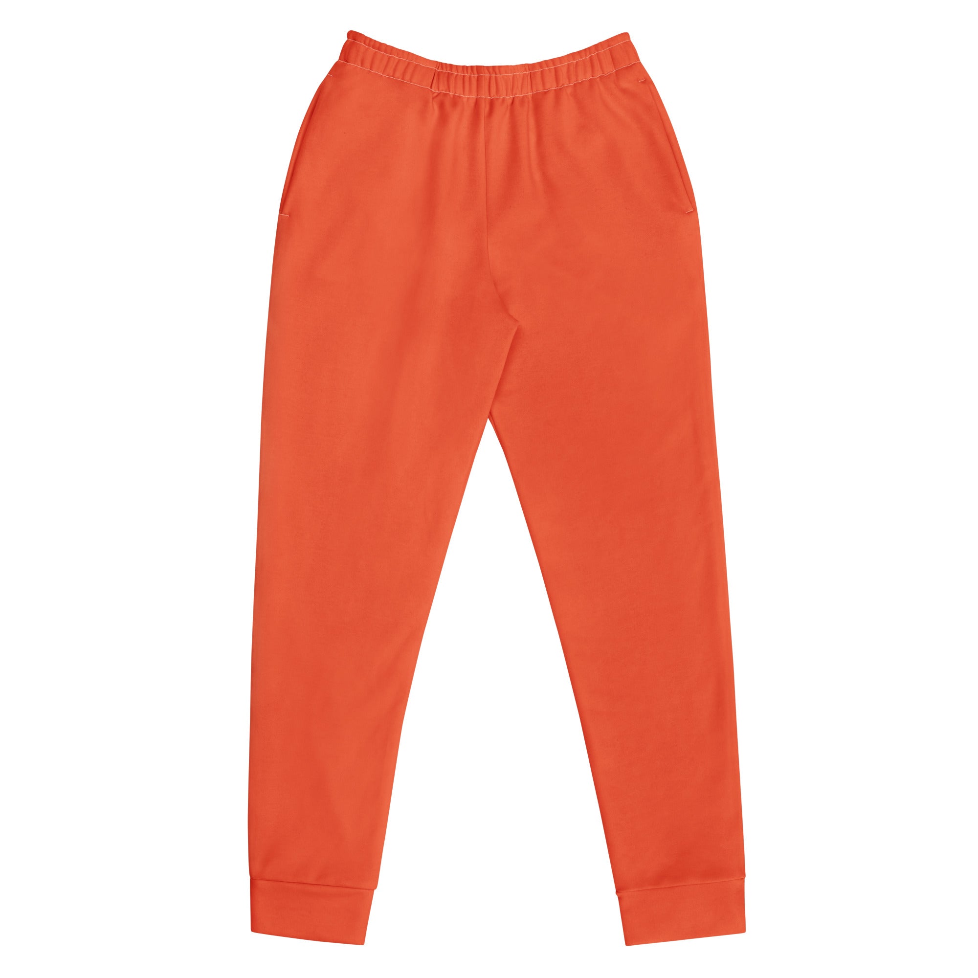 Women’s bright orange recycled jogger pants with elastic waistband ribbed cuffs and cozy brushed inside fleece