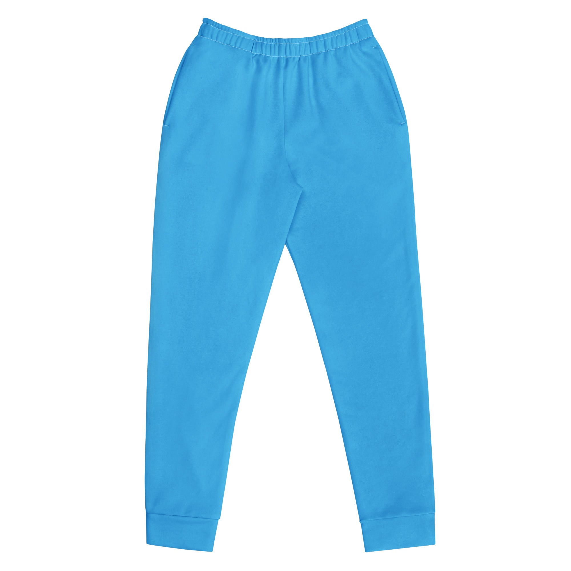 Women’s sky blue recycled cotton jogger pants with elastic waistband ribbed cuffs and cozy brushed fleece inside