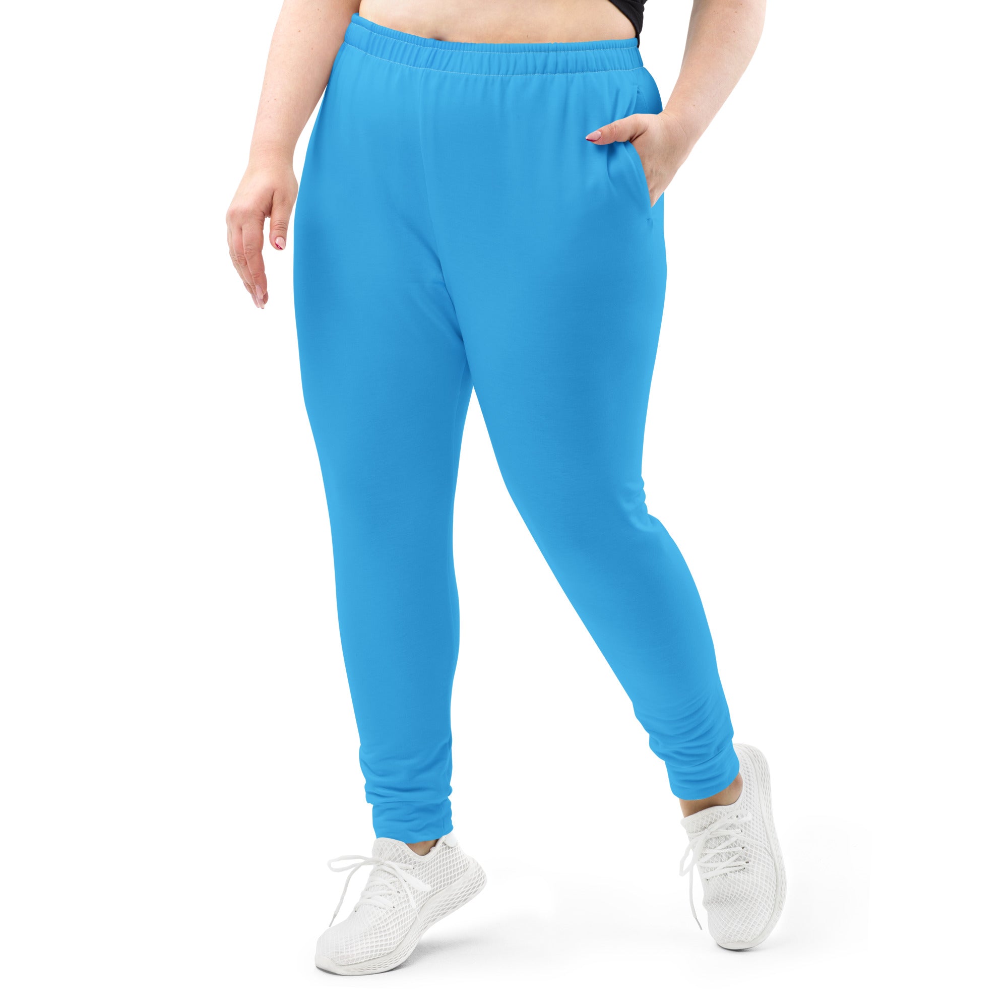 Women’s sky blue recycled jogger pants with cozy brushed fleece inside elastic waistband and side pockets