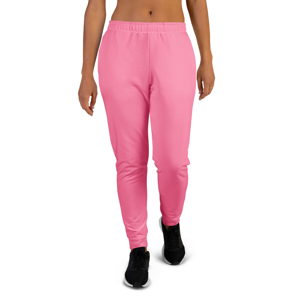 Women’s pink recycled jogger pants with soft stretchy fabric elastic waistband cozy brushed inside fleece