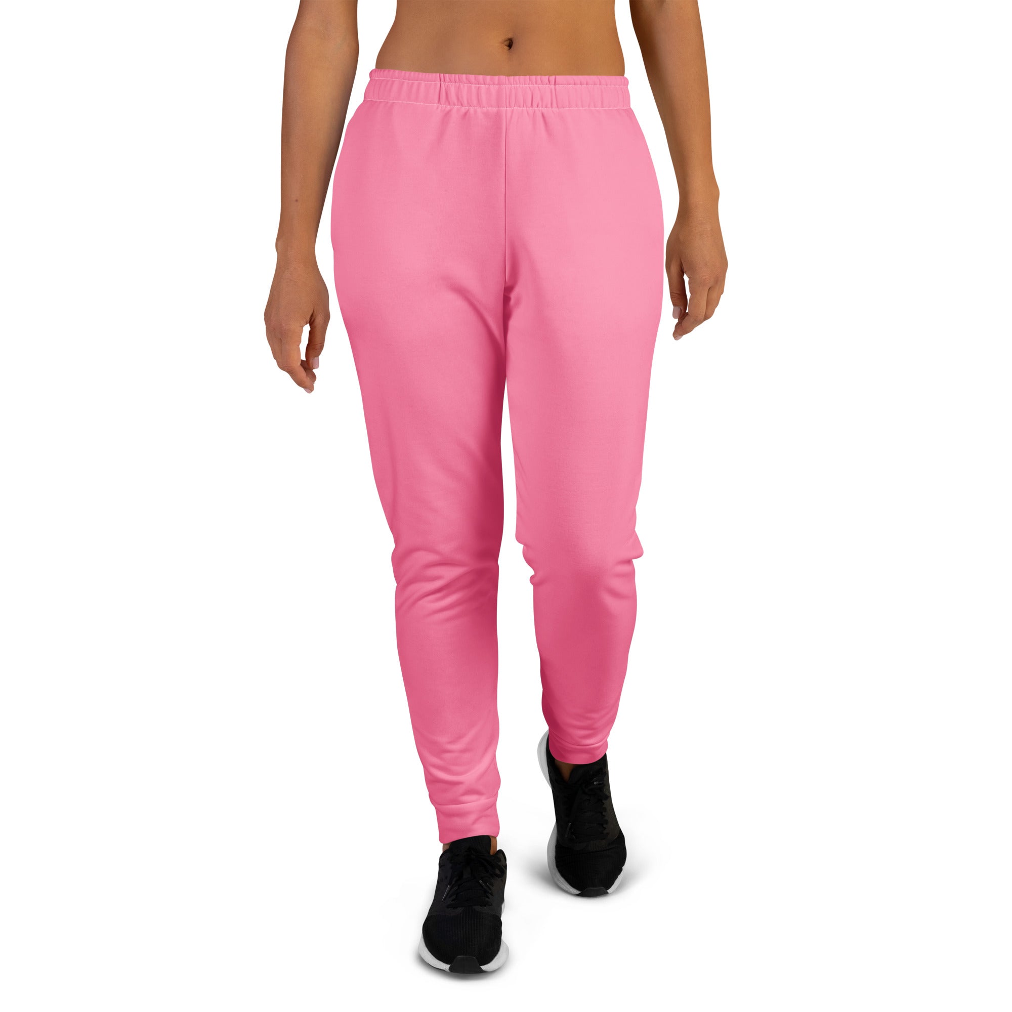 Women’s pink recycled jogger pants with soft stretchy fabric elastic waistband cozy brushed inside fleece