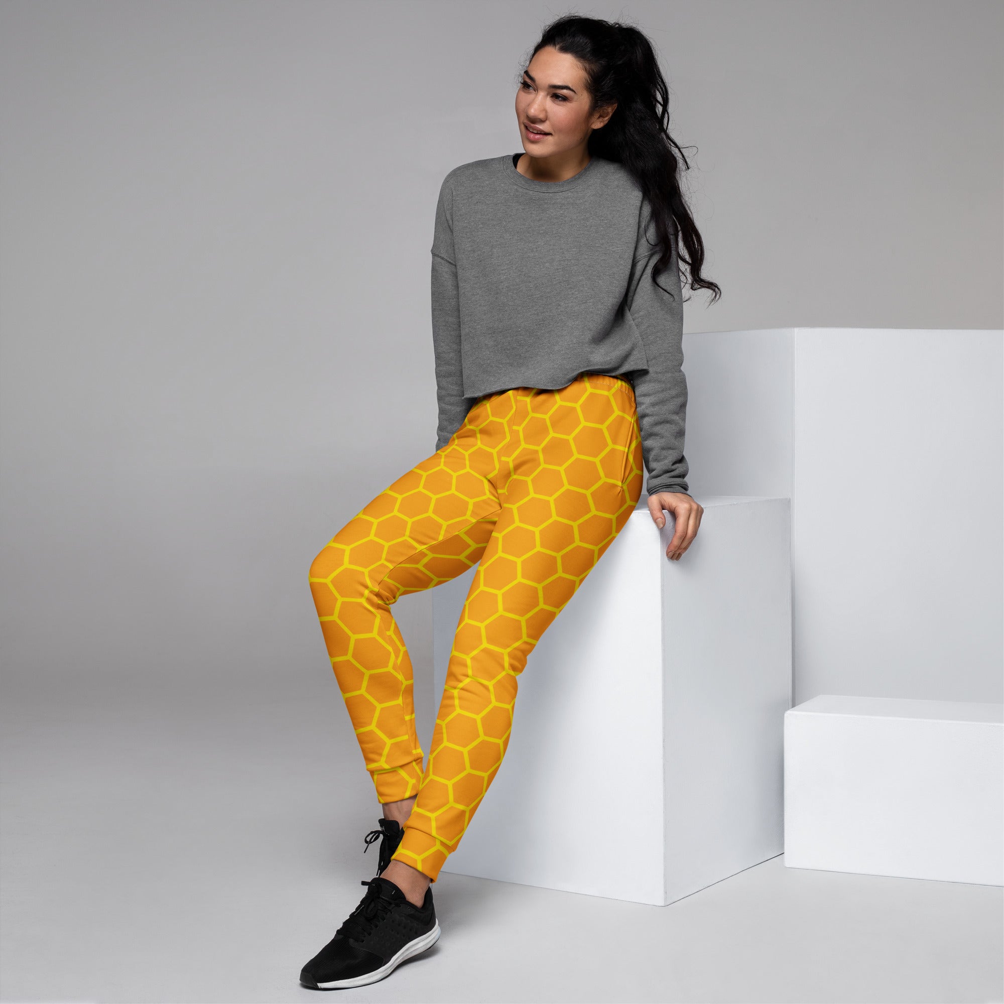Women’s Honeycomb Recycled Jogger Pants With Pockets – Cozy Brushed Inside Fleece