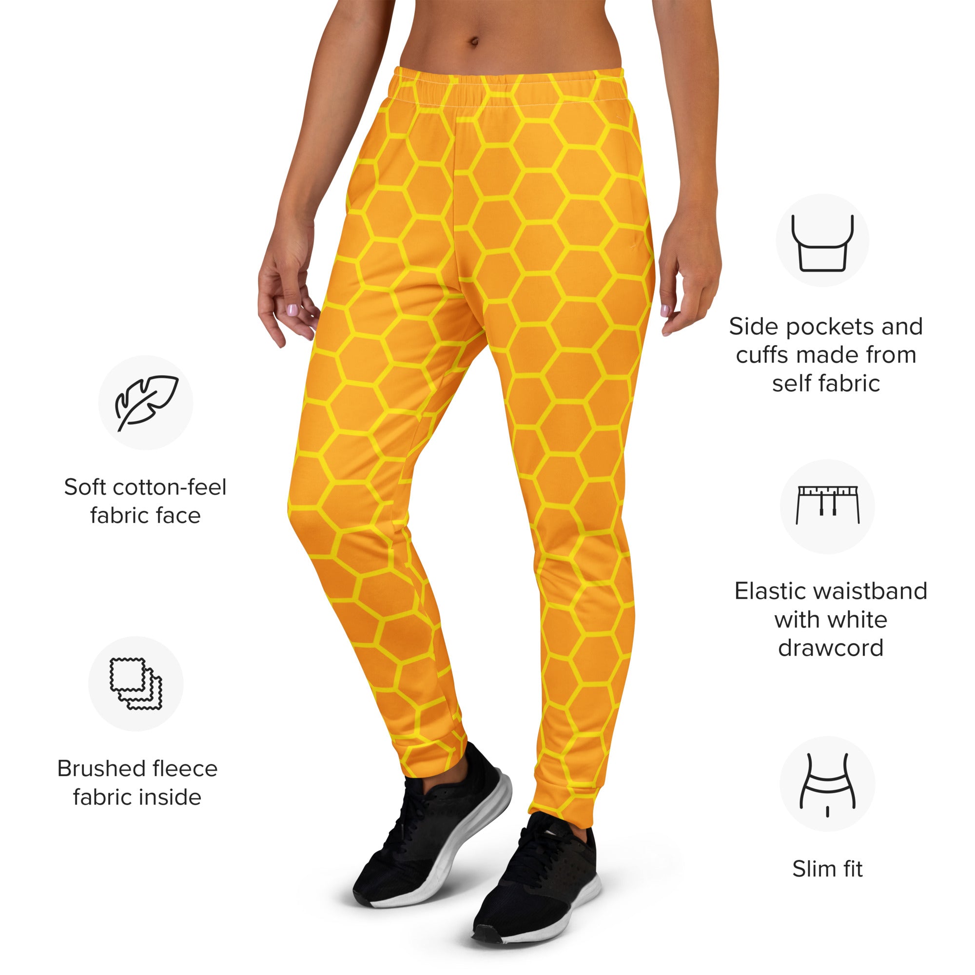 Women’s Honeycomb Recycled Jogger Pants With Pockets – Cozy Brushed Inside Fleece