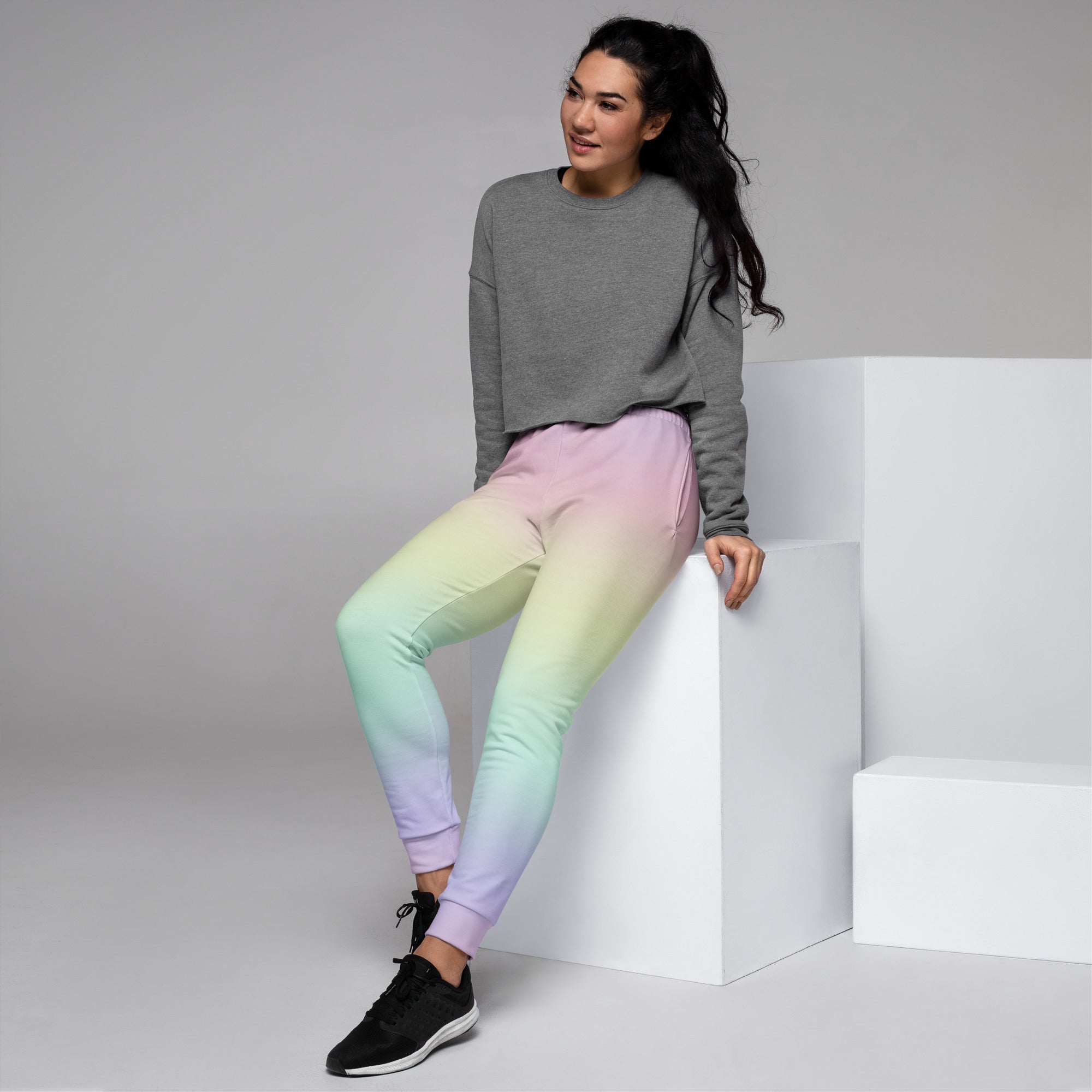Women’s Pastel Rainbow Recycled Jogger Pants With Pockets – Cozy Brushed Inside Fleece