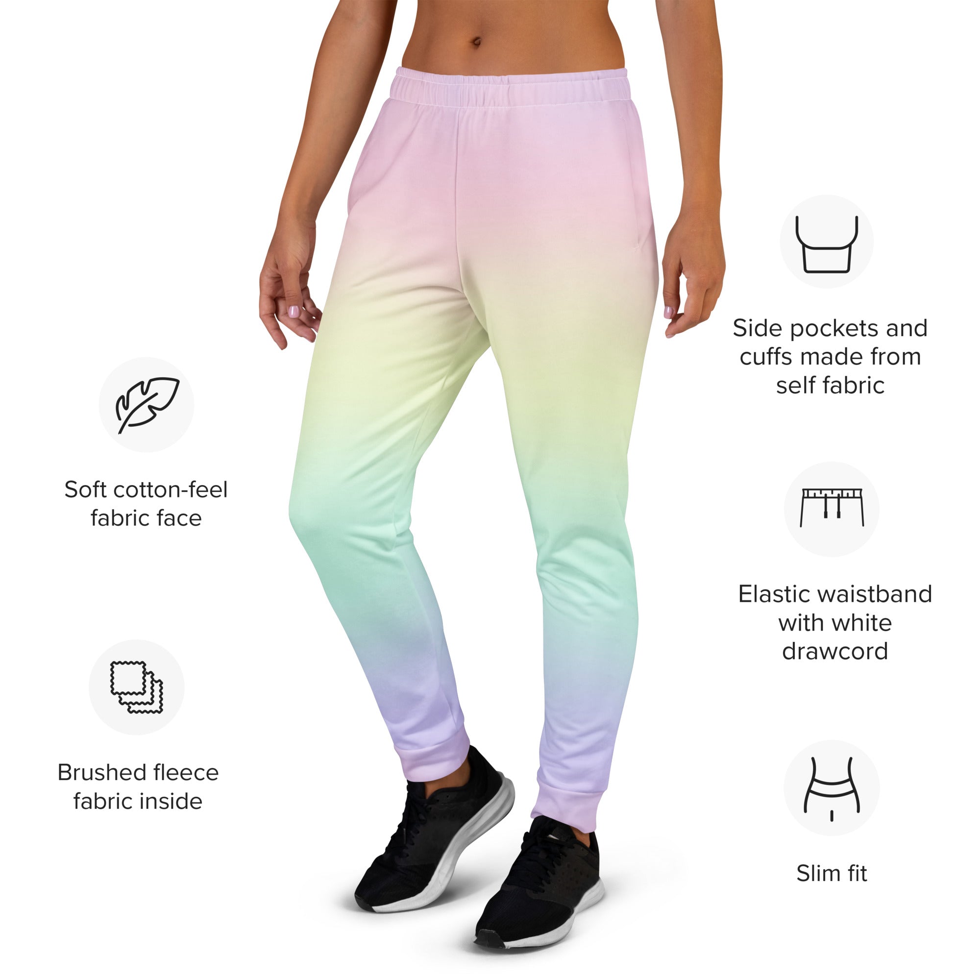 Women’s Pastel Rainbow Recycled Jogger Pants With Pockets – Cozy Brushed Inside Fleece