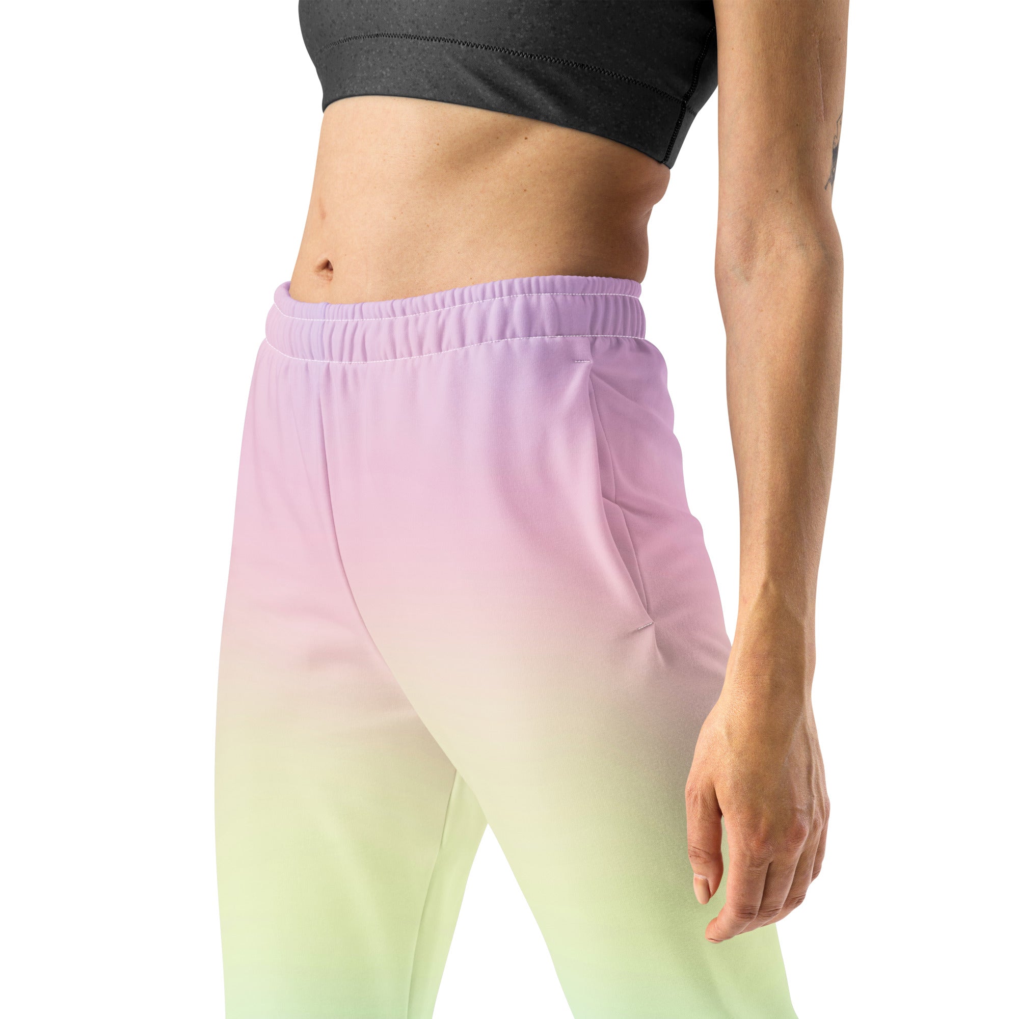 Women’s Pastel Rainbow Recycled Jogger Pants With Pockets – Cozy Brushed Inside Fleece