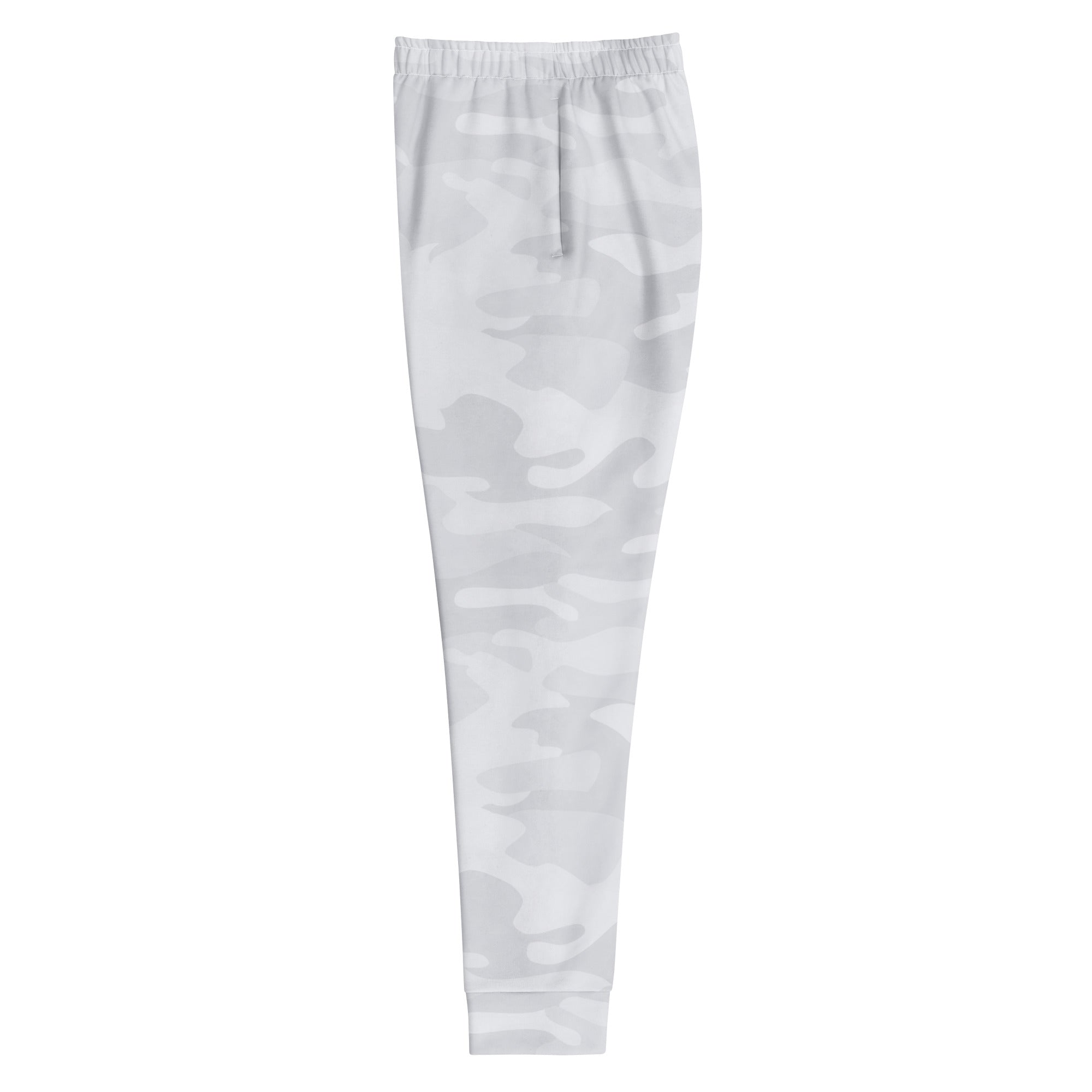 Women’s gray camouflage recycled jogger pants with soft stretchy fabric elastic waistband and cozy brushed inside fleece