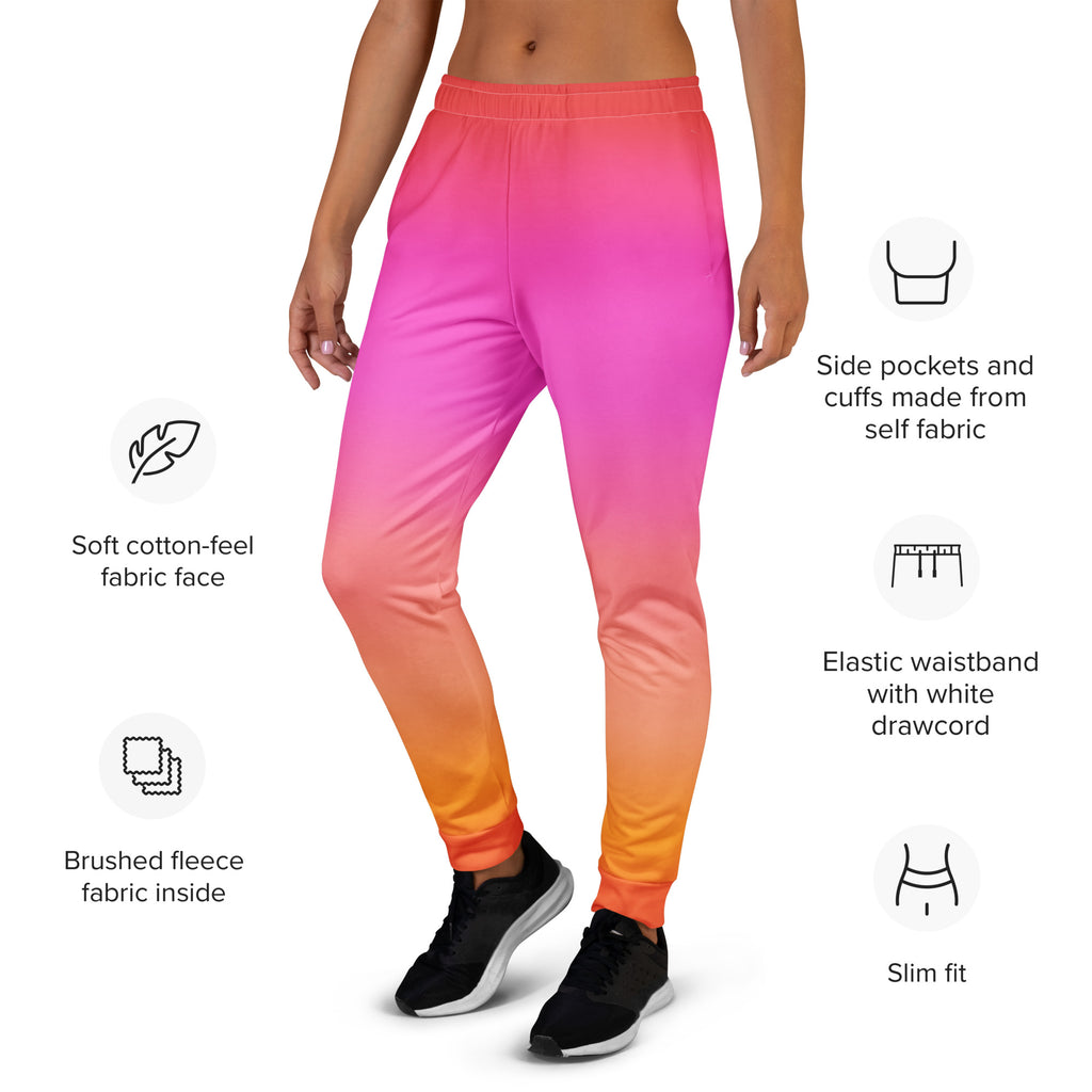 Women’s Sunset Ombre Recycled Jogger Pants With Pockets – Cozy Brushed Inside Fleece