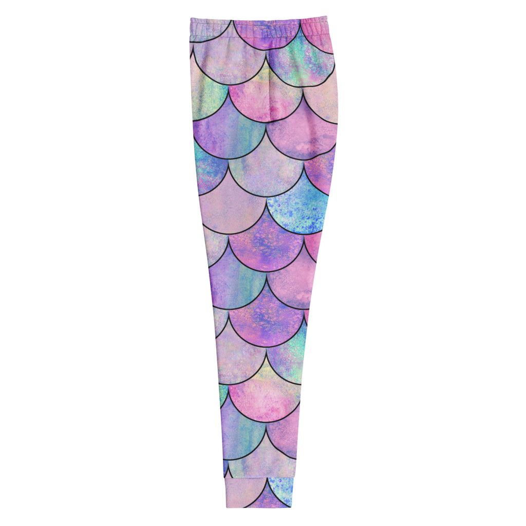 Women’s Pastel Mermaid Scales Recycled Jogger Pants With Pockets – Cozy Brushed Inside Fleece