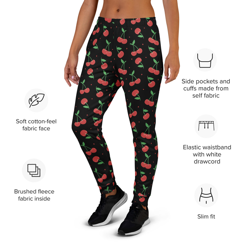 Women’s black cherry recycled jogger pants with soft cotton-feel face and cozy brushed fleece lining with pockets