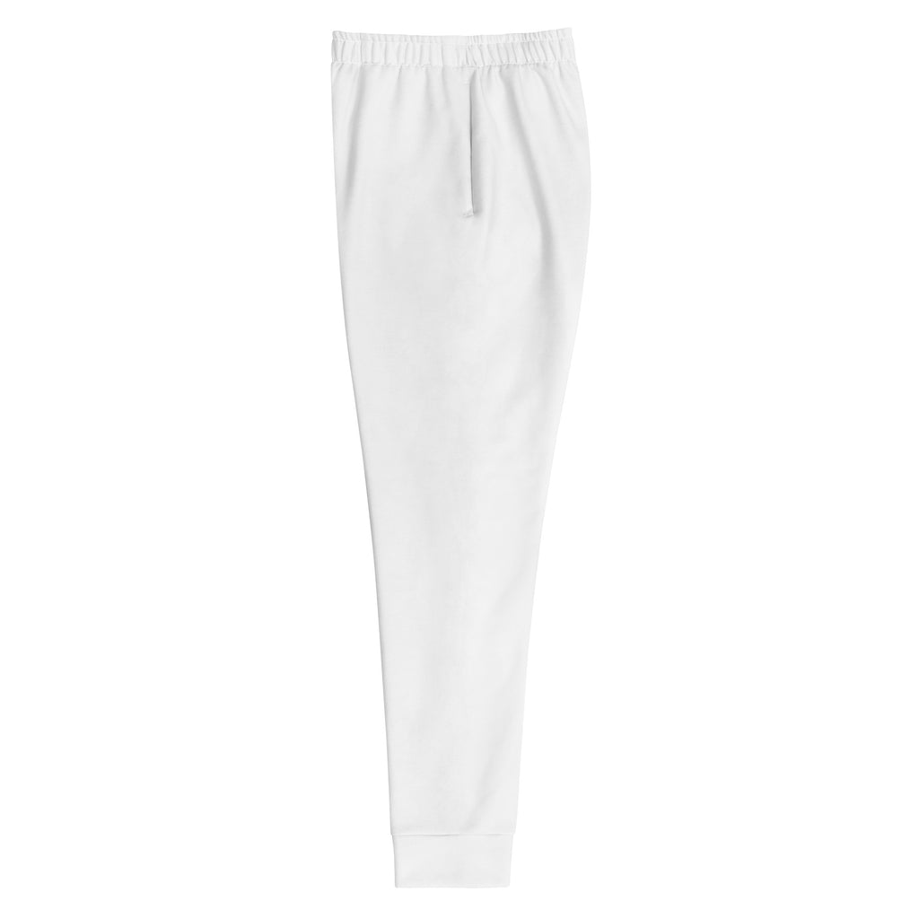 Women’s white recycled cotton jogger pants with elastic waistband drawstring and cozy brushed inside fleece pockets
