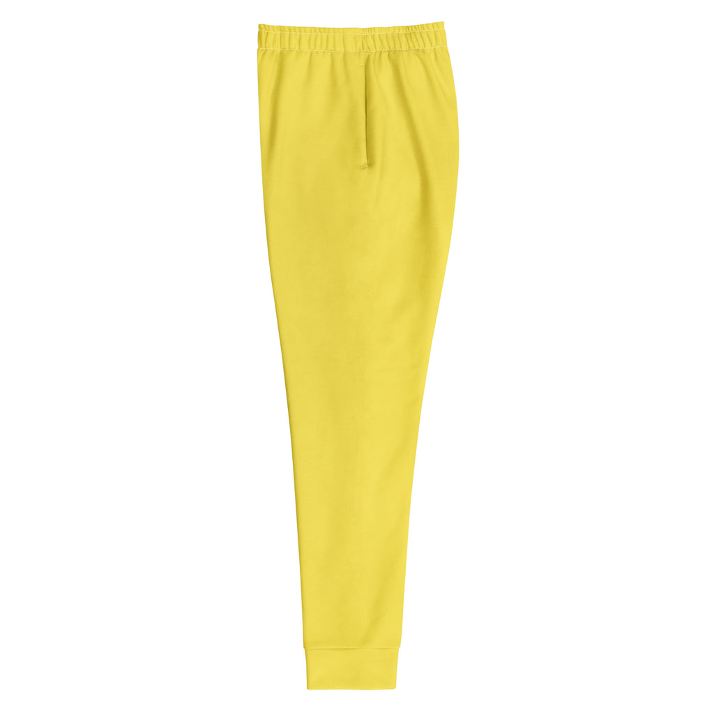 Women’s bright yellow recycled jogger pants with elastic waistband drawstring soft cozy brushed fleece pockets