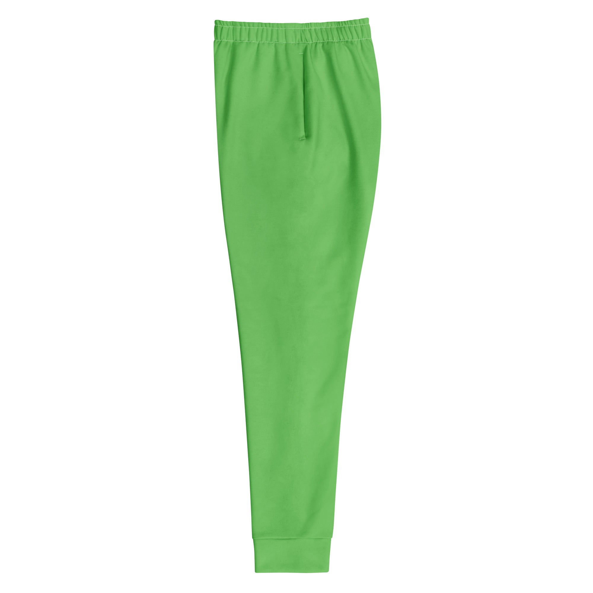 Women’s bright green recycled jogger pants with elastic waistband and drawstring made from soft cotton-blend fleece