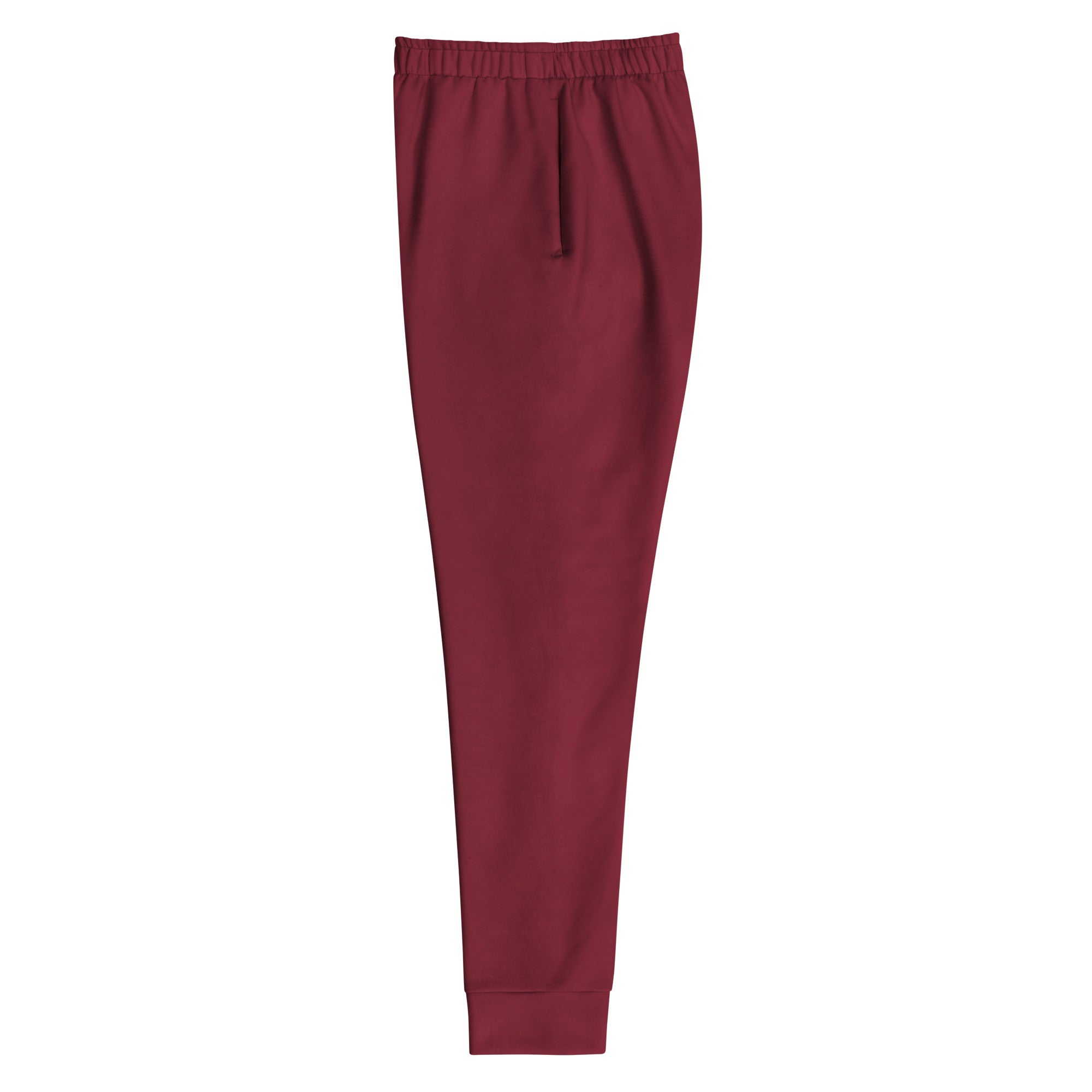 Women’s burgundy recycled jogger pants with elastic waistband and front pocket cozy brushed fleece inside