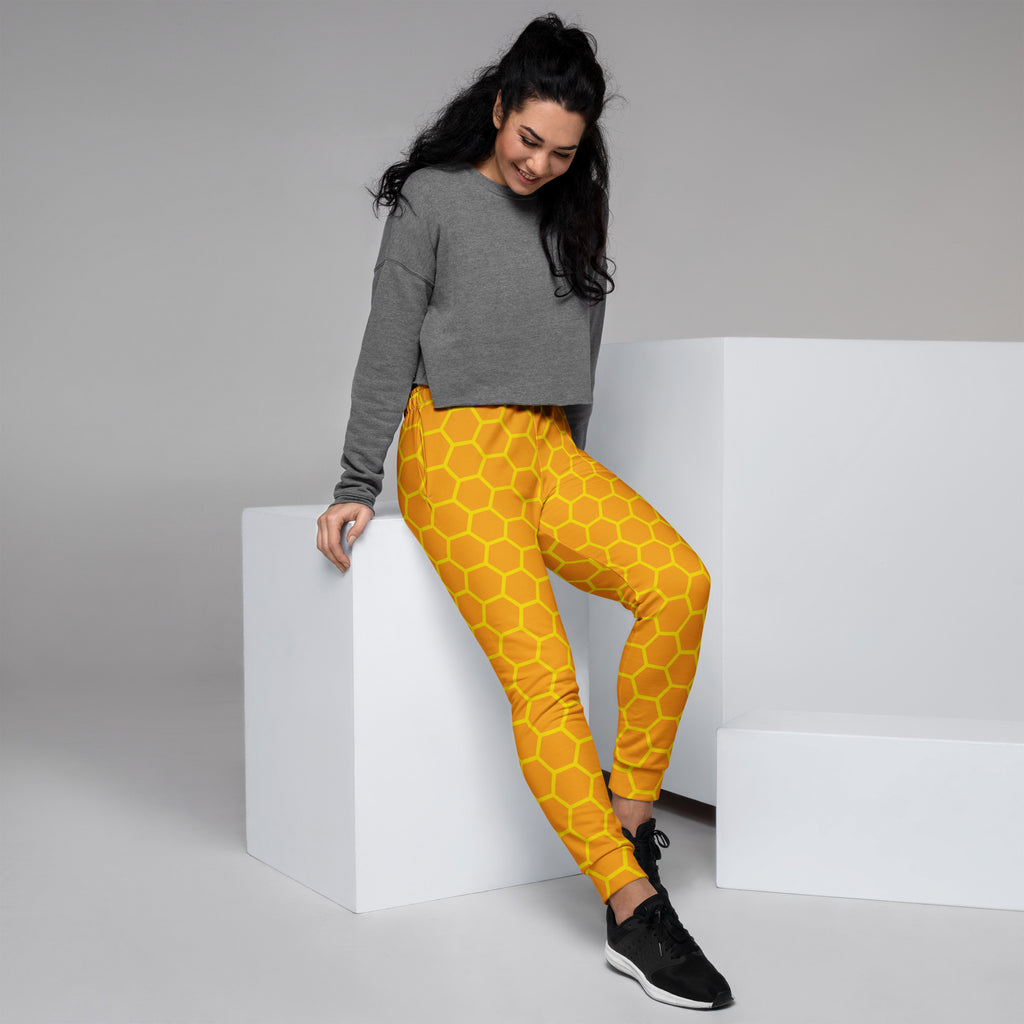 Women’s Honeycomb Recycled Jogger Pants With Pockets – Cozy Brushed Inside Fleece