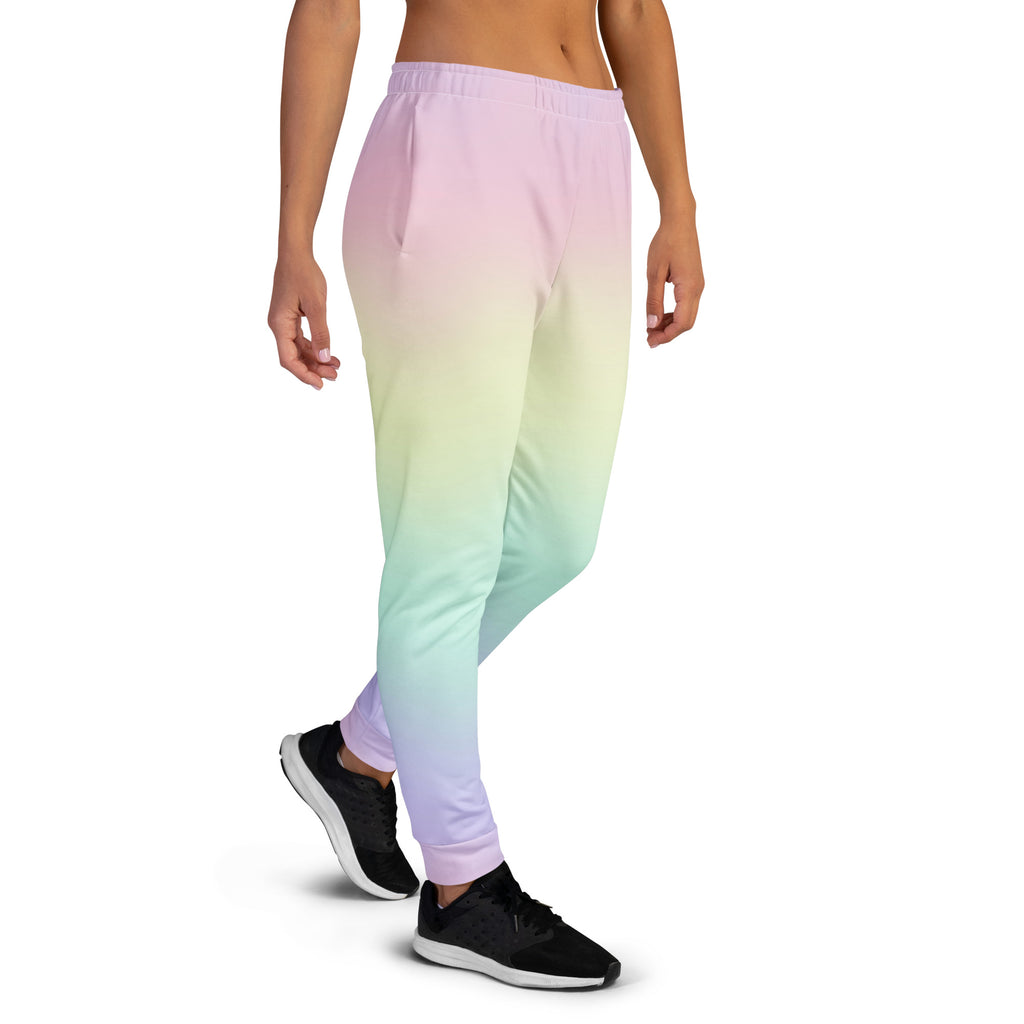 Women’s Pastel Rainbow Recycled Jogger Pants With Pockets – Cozy Brushed Inside Fleece