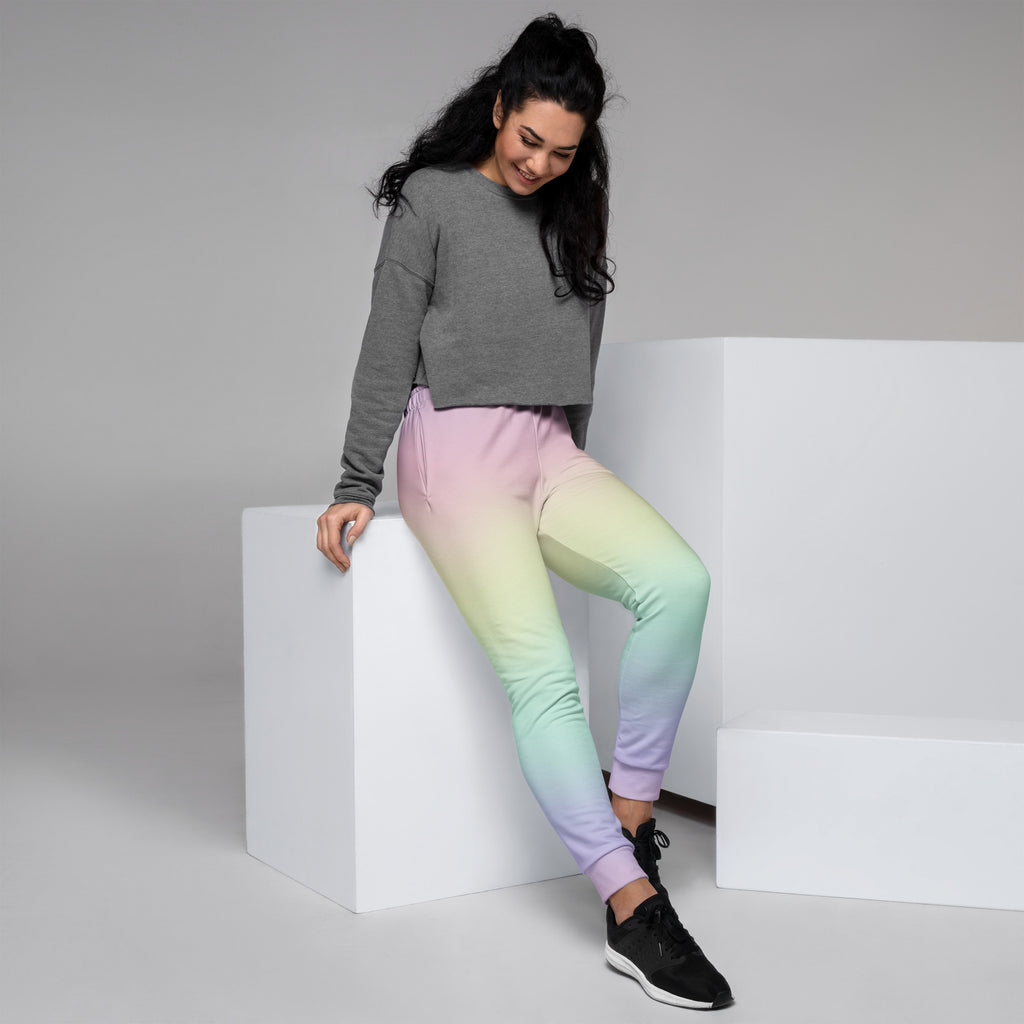Women’s Pastel Rainbow Recycled Jogger Pants With Pockets – Cozy Brushed Inside Fleece