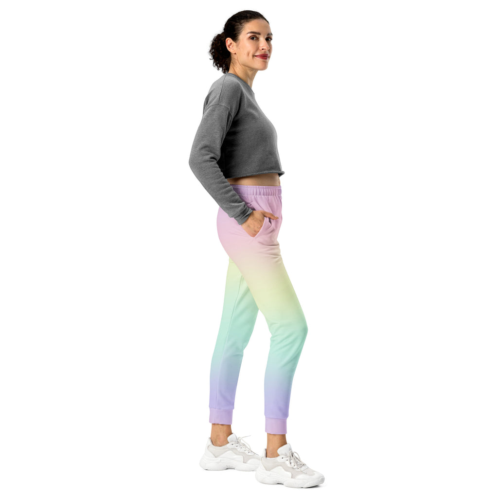 Women’s Pastel Rainbow Recycled Jogger Pants With Pockets – Cozy Brushed Inside Fleece