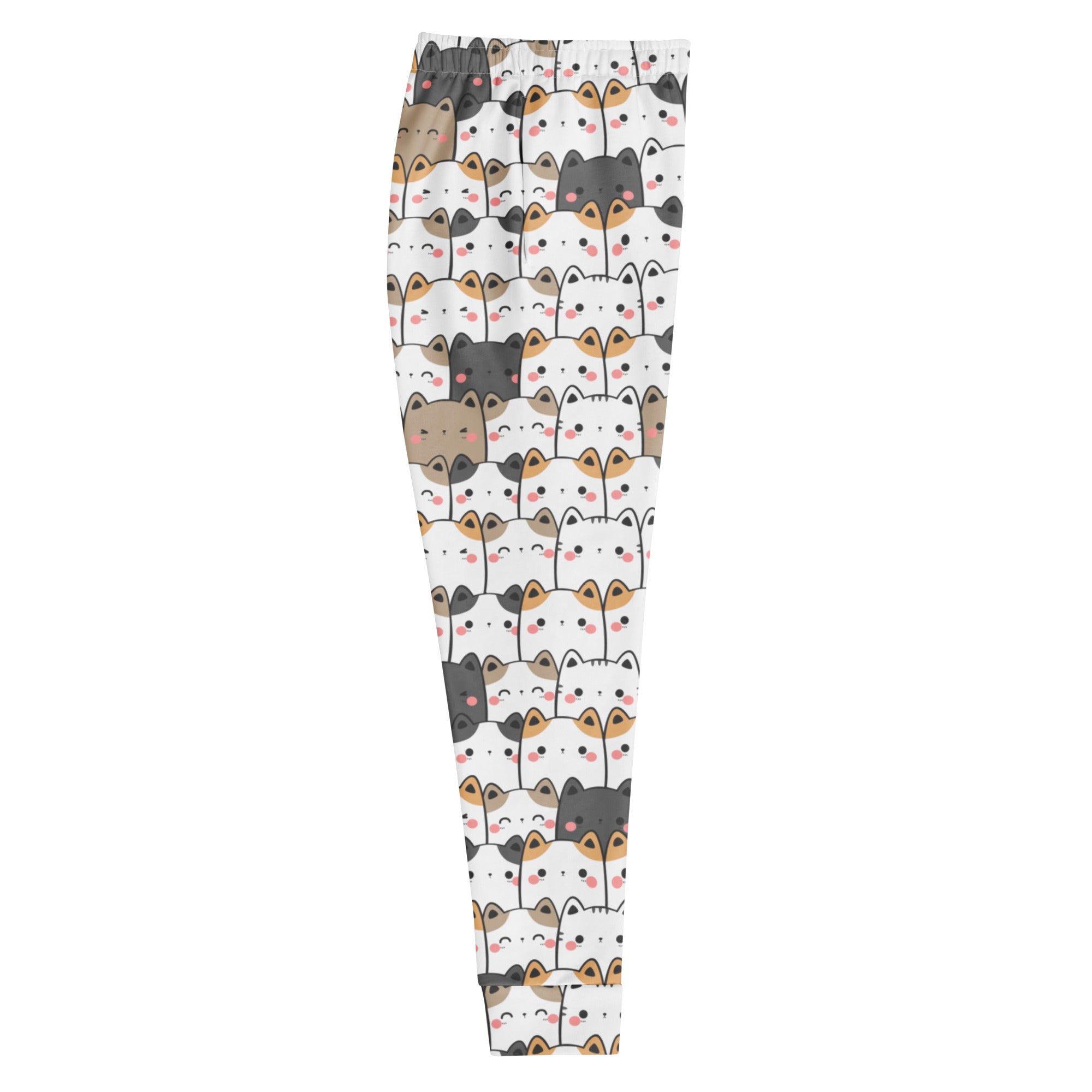 Women’s kawaii cat white leggings with colorful cartoon cat pattern cozy brushed inside fleece jogger pants with pockets